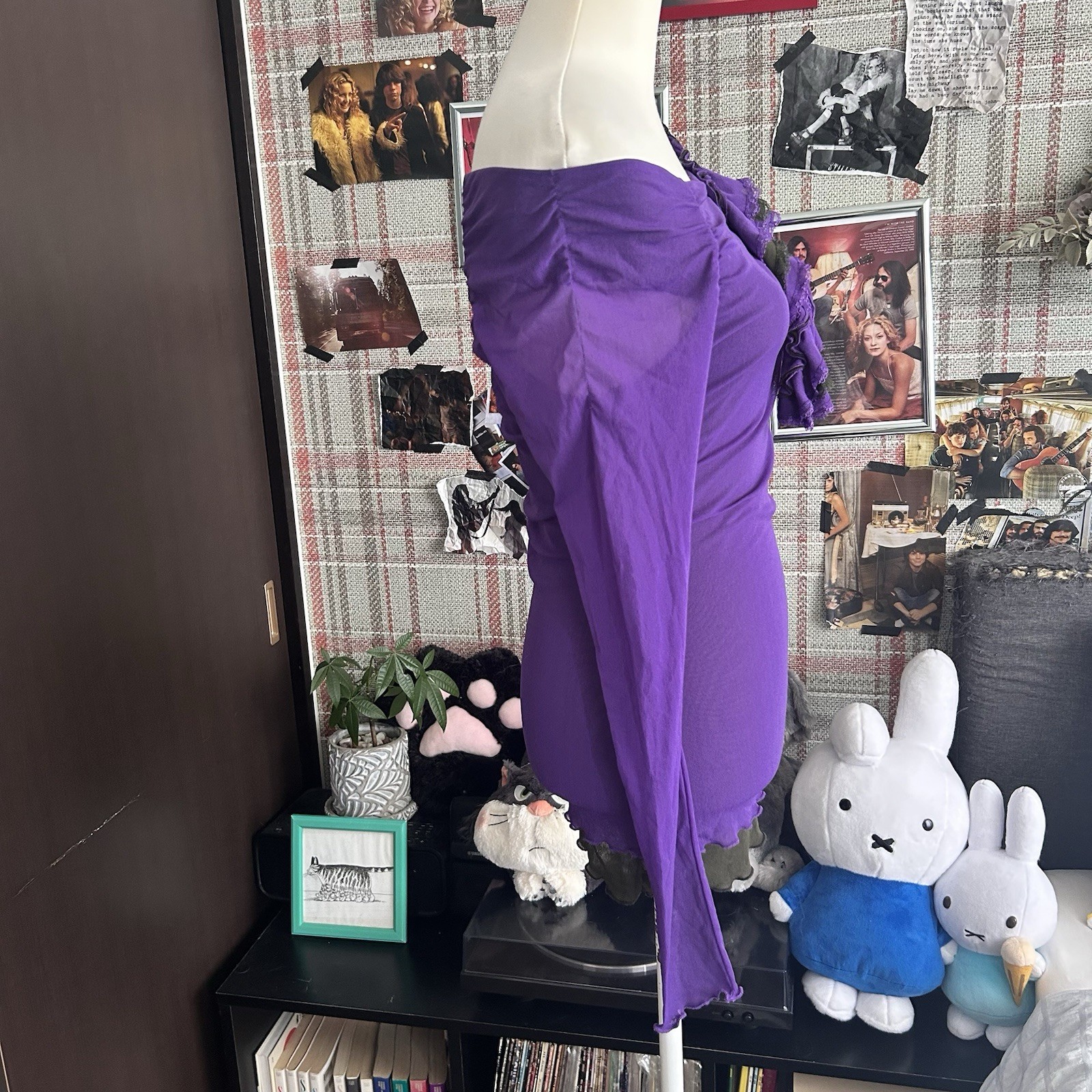 Ruffle Sheer Top Purple One-Shoulder Lettuce Edge Gothic Y2K Vintage Aesthetic