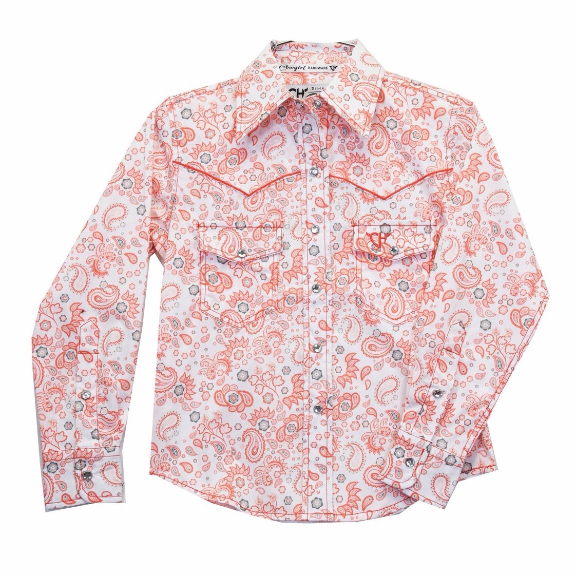 NEW Cowgirl Hardware Western Shirt Womens Sz S Coral Paisley Floral Crystal Snap
