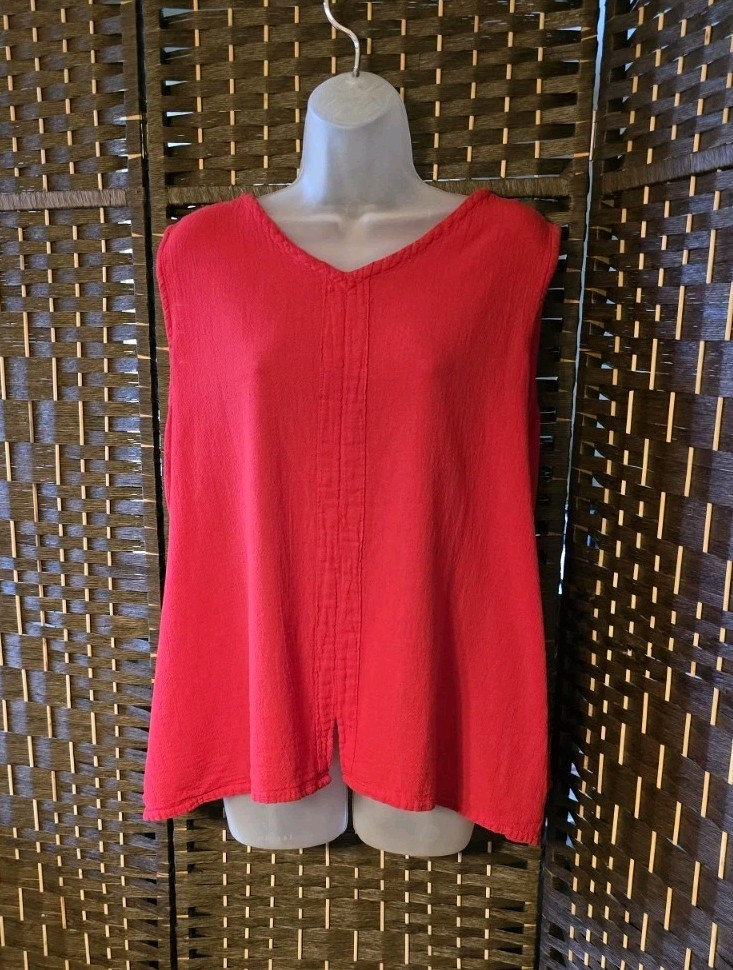 Oh My Gauze Red Tank Top XXL Sz 3 Plus 100% Cotton Lagenlook Breezy Vintage Chic