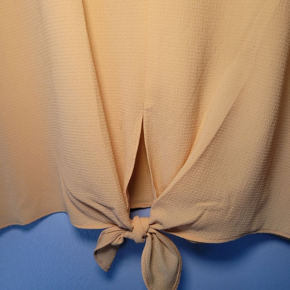 Pink Rose Yellow Blouse Top With Bottom Knot Tie Back Cut-out Womens Size S NWT