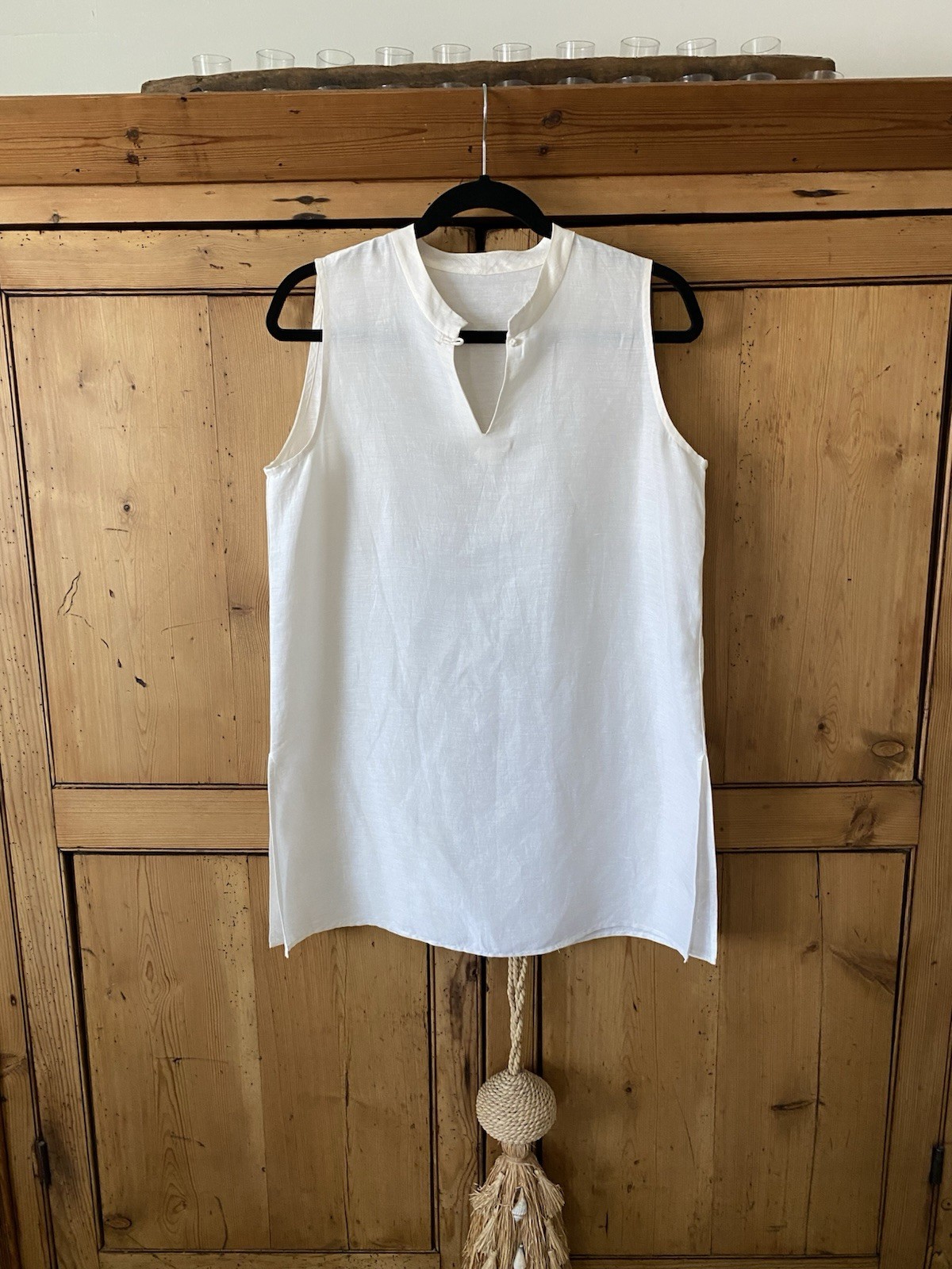 Eileen Fisher Ivory Linen Silk Tunic ~ Mandarin Collar ~Sleeveless M- 40 In Bust