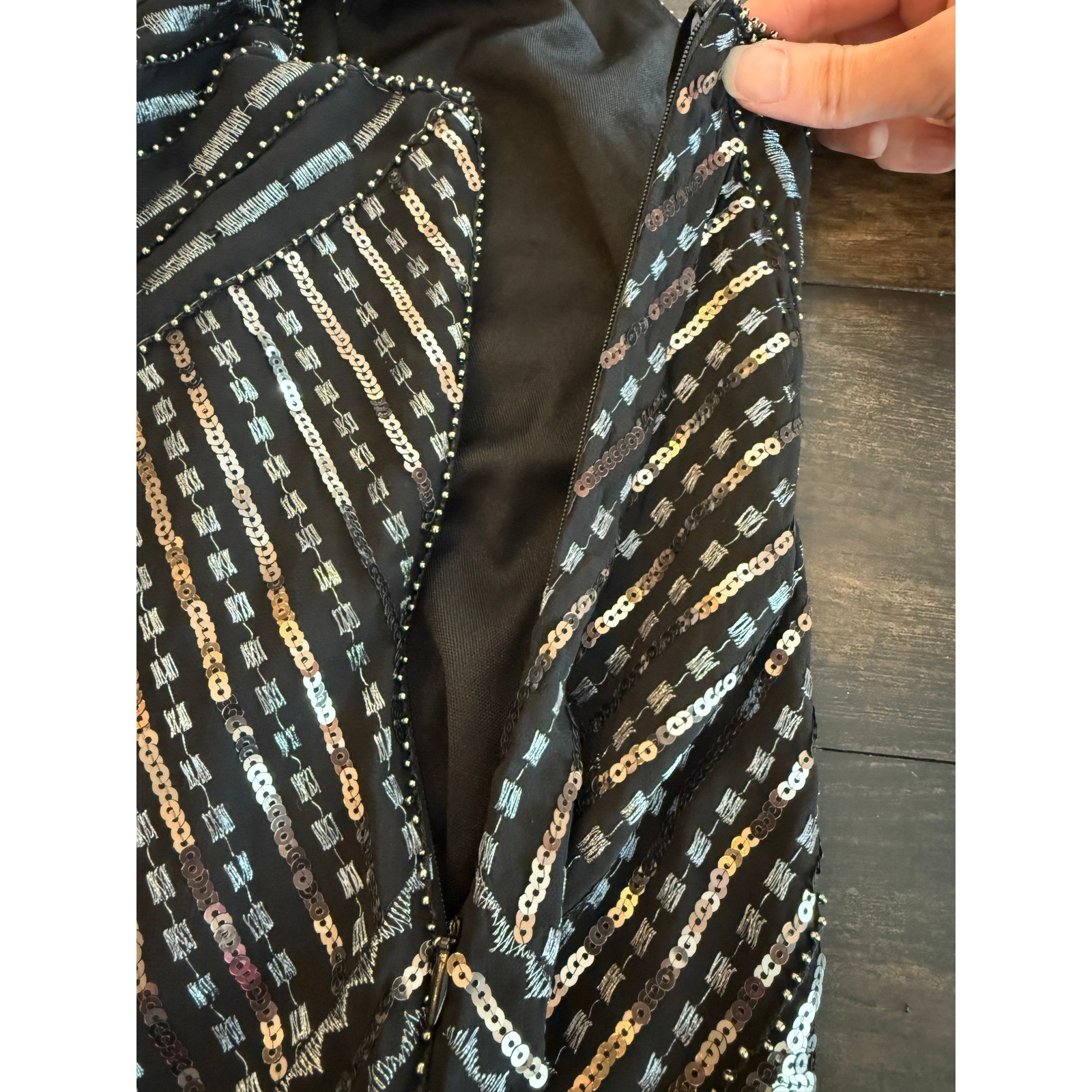 Cupio Sequin Embroidered Art Deco Tank Top Black Gold Silver Size Large