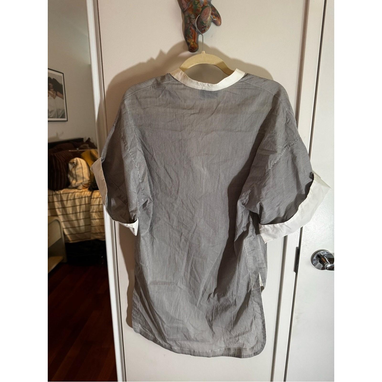 3.1 Phillip Lim Blue Gray Pinstripe Tunic with White Trim