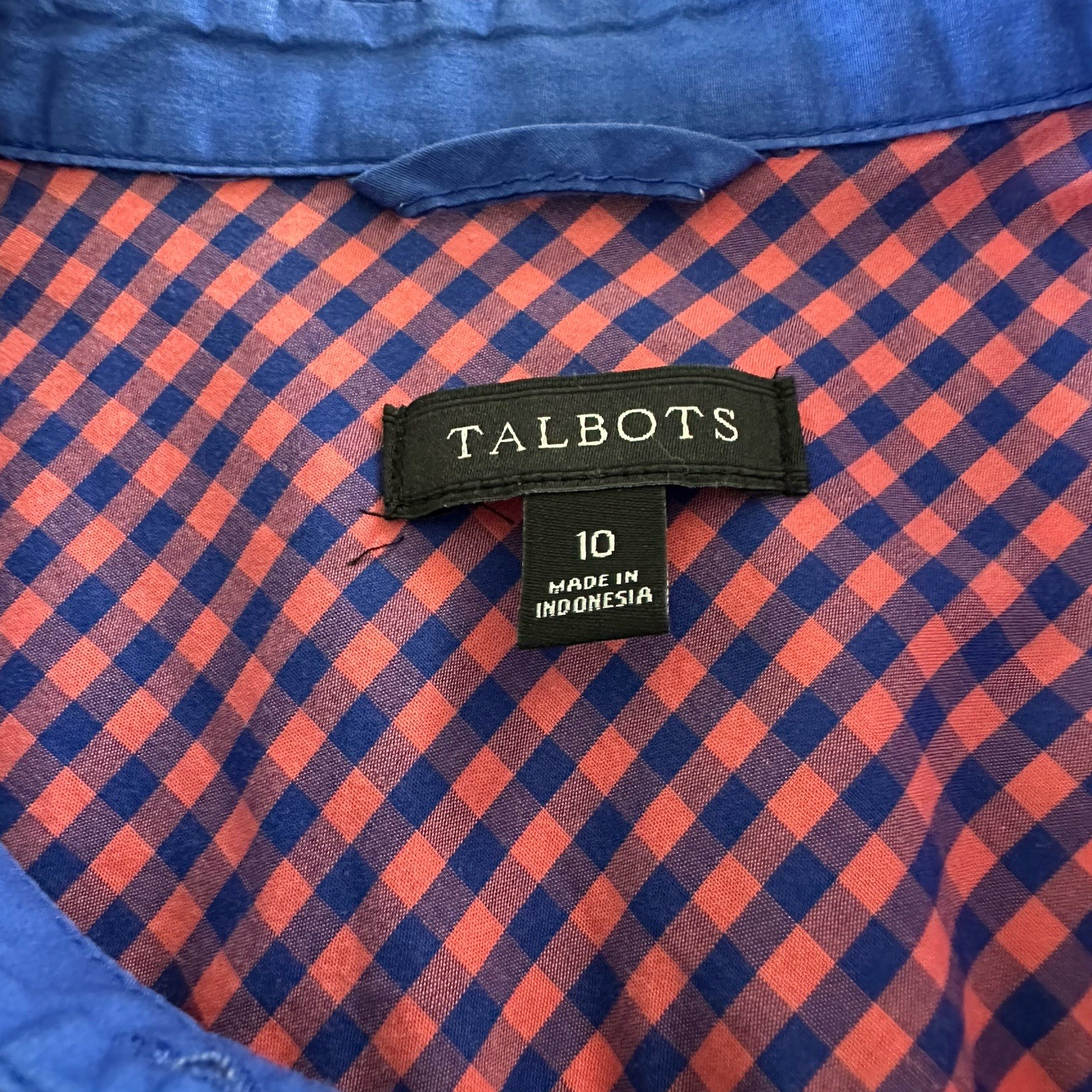 TALBOTS Womens 10 Cotton Check Plaid Flip Cuff Roll Tab Sleeve Button Up Shirt
