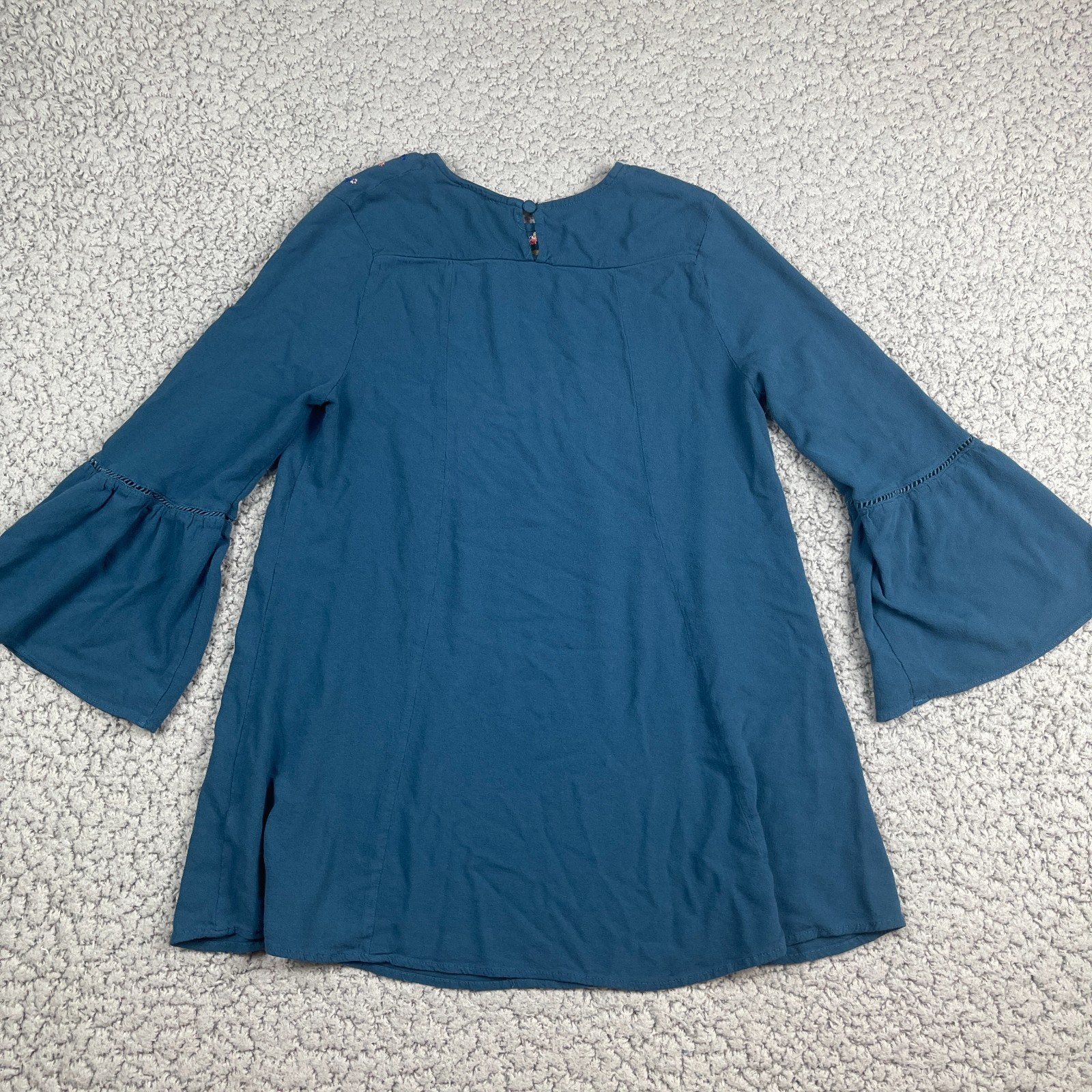 Umgee Top Womens M Blue Floral Embroidered Hippie Festival Flare Sleeve Blouse