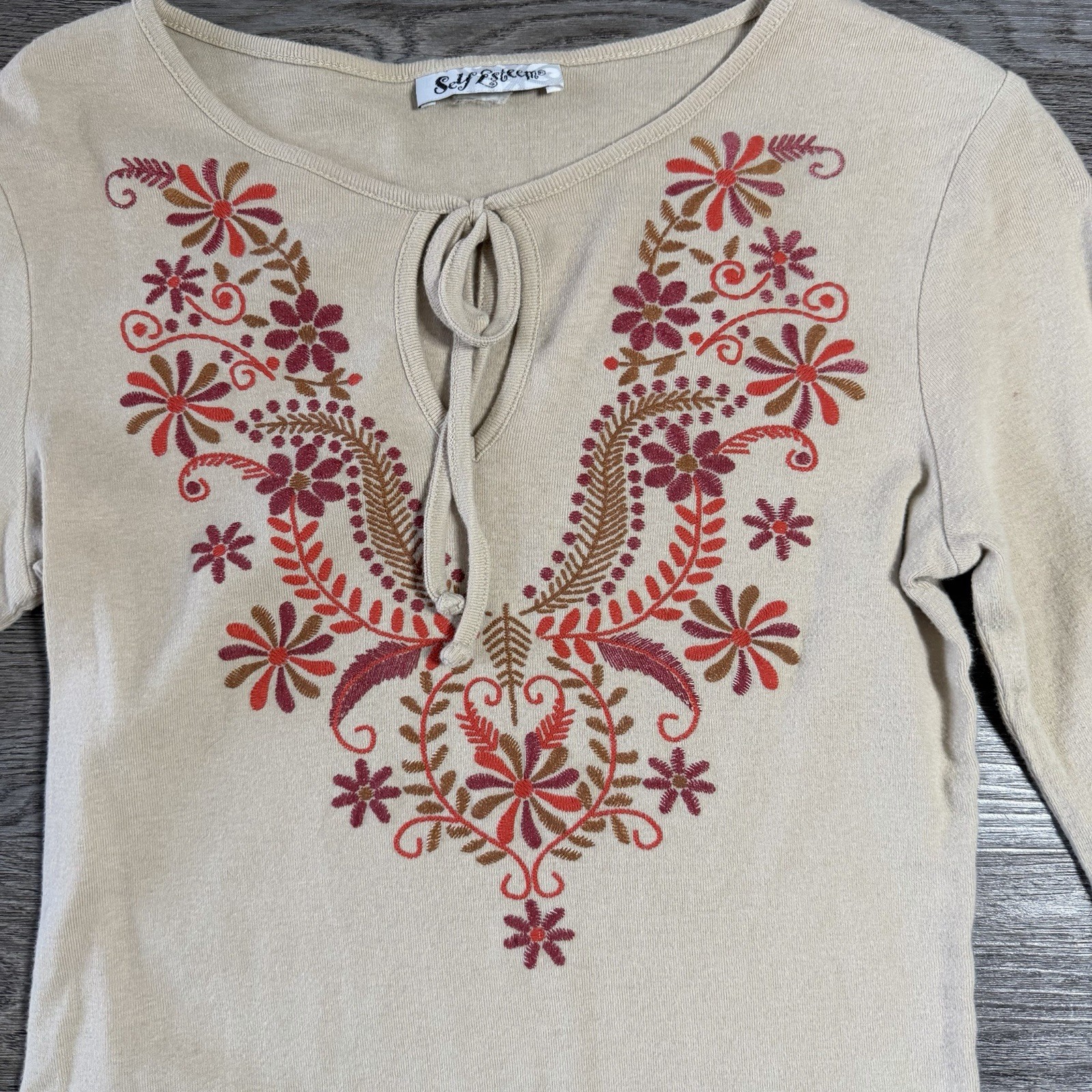 Vintage Y2K Embroidered Floral Top Shirt Womens S Boho Cottagecore Fairy Lace
