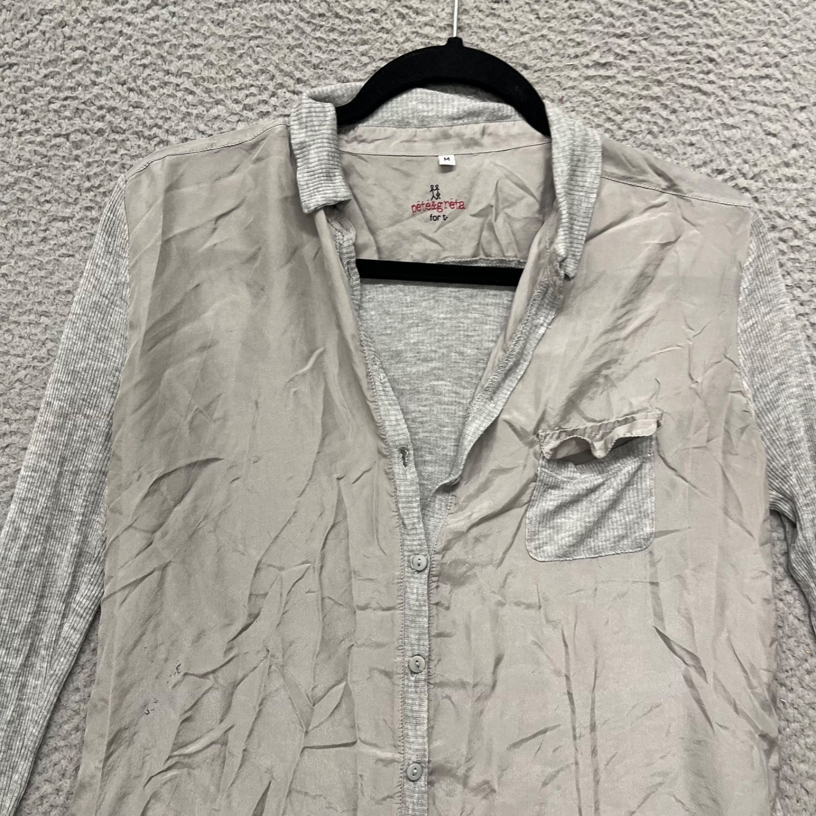 Johnny Was Pete & Greta Top Womens M Gray Silk Button Up Minimalist *Read*