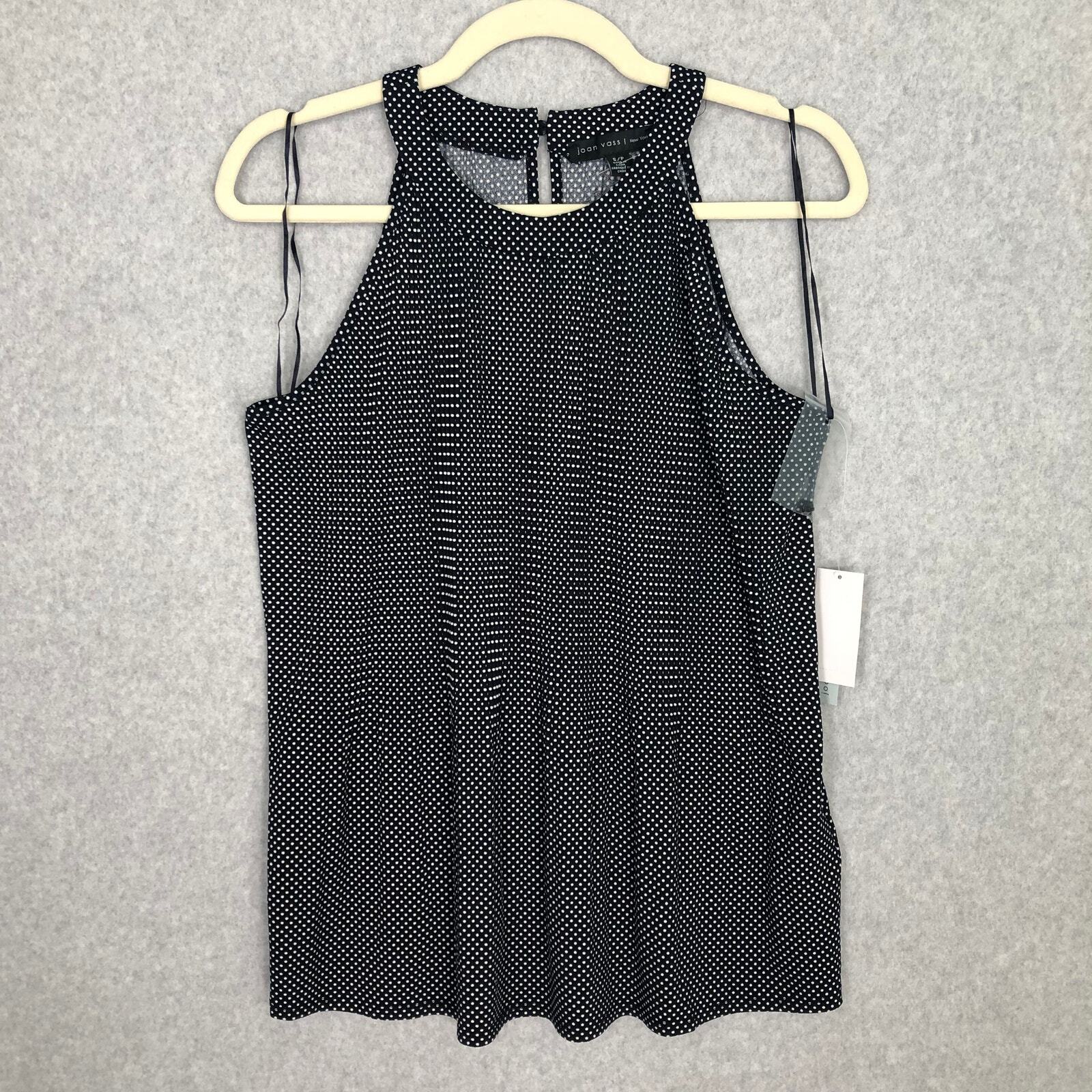Joan Vass Tank Top Womens XS Black Blouse Shirt Polka Dot Flowy Career Church