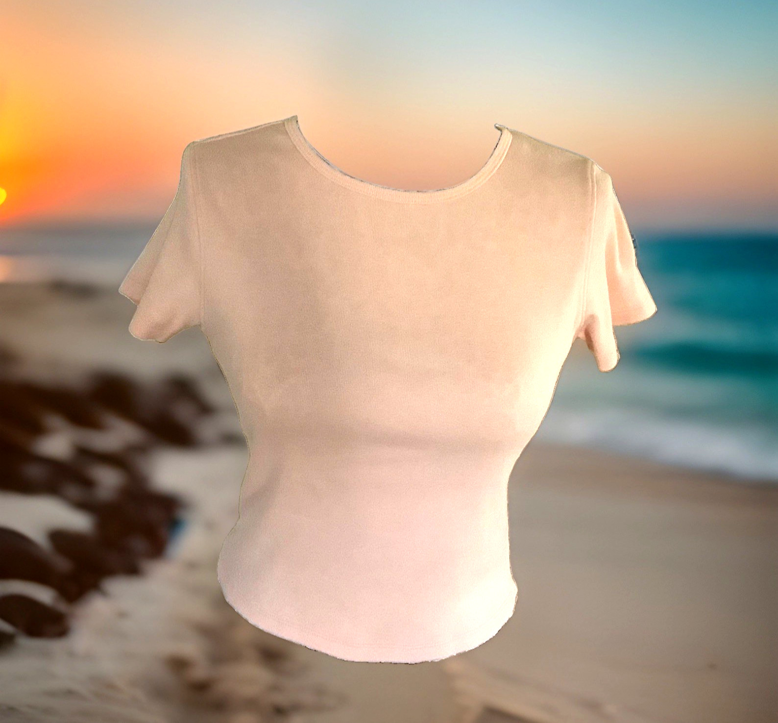 Evan Picone Womens T-Shirt Top Pink Pearl Cotton Short Sleeves Round Neck Small