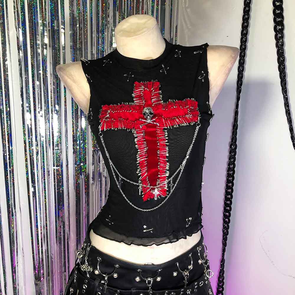 Goth Tops Punk Mini Rock Clothes Grunge Gothic Tank Emo Clothing Y2K Chic D3
