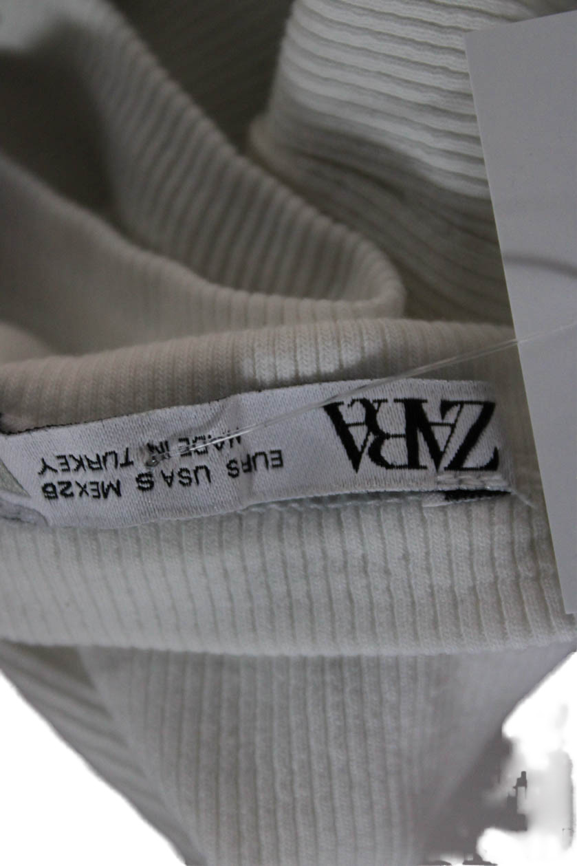 Zara Women Cropped Sleeveless Tank High Neck White 92% Nylon 8% Spandex Size S