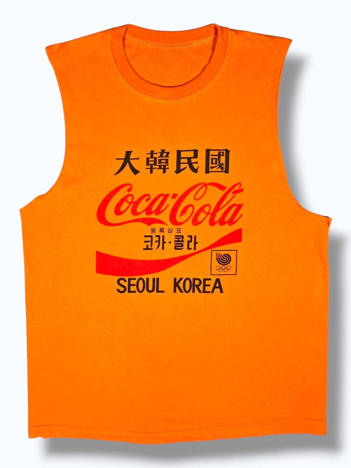 Vintage Orange Coco-Cola Seoul Korea 1988 Olympics Cutoff Muscle Tee Medium