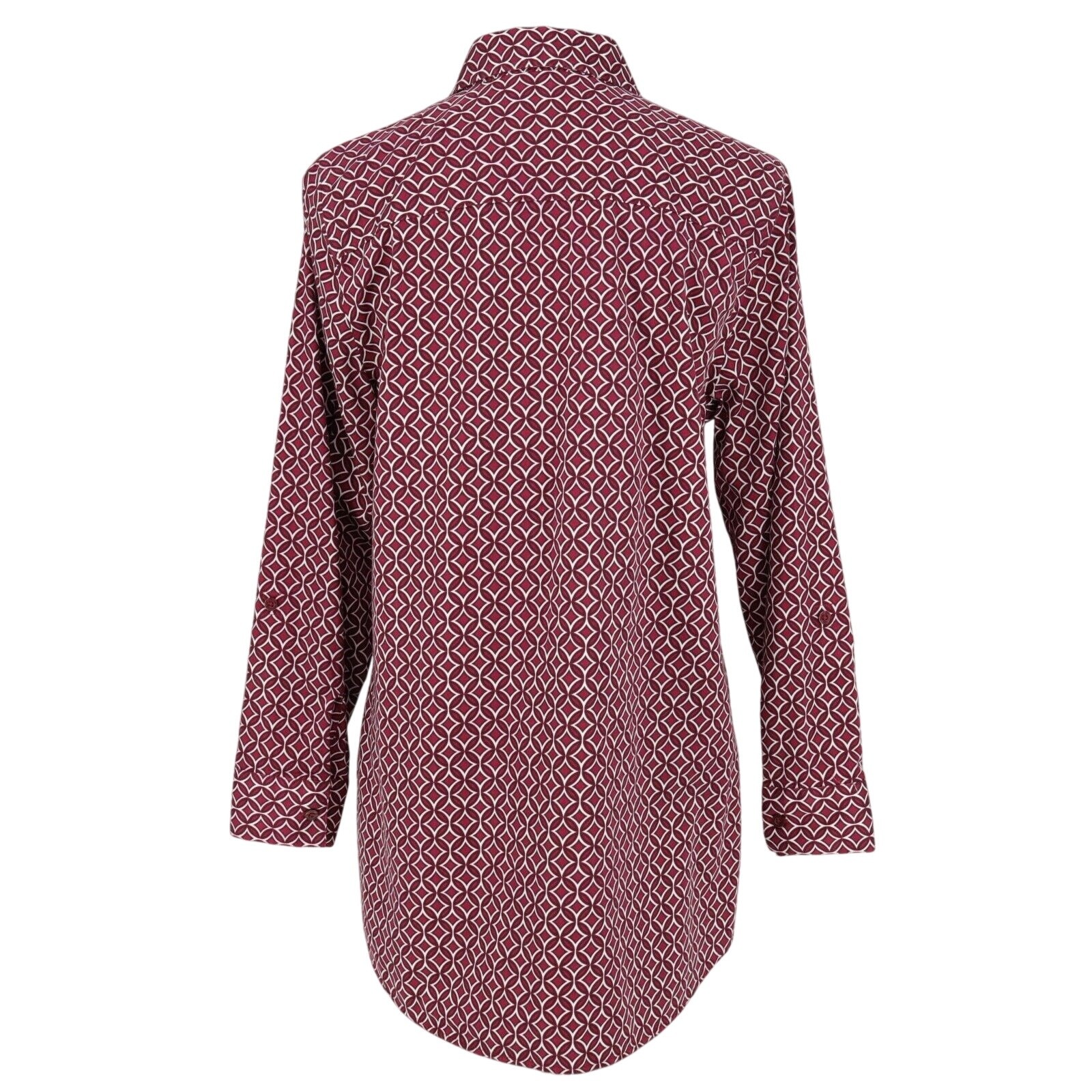 Chicos Top 1 Womens Medium 8 Burgundy White Wrinkle Resistant Blouse Career