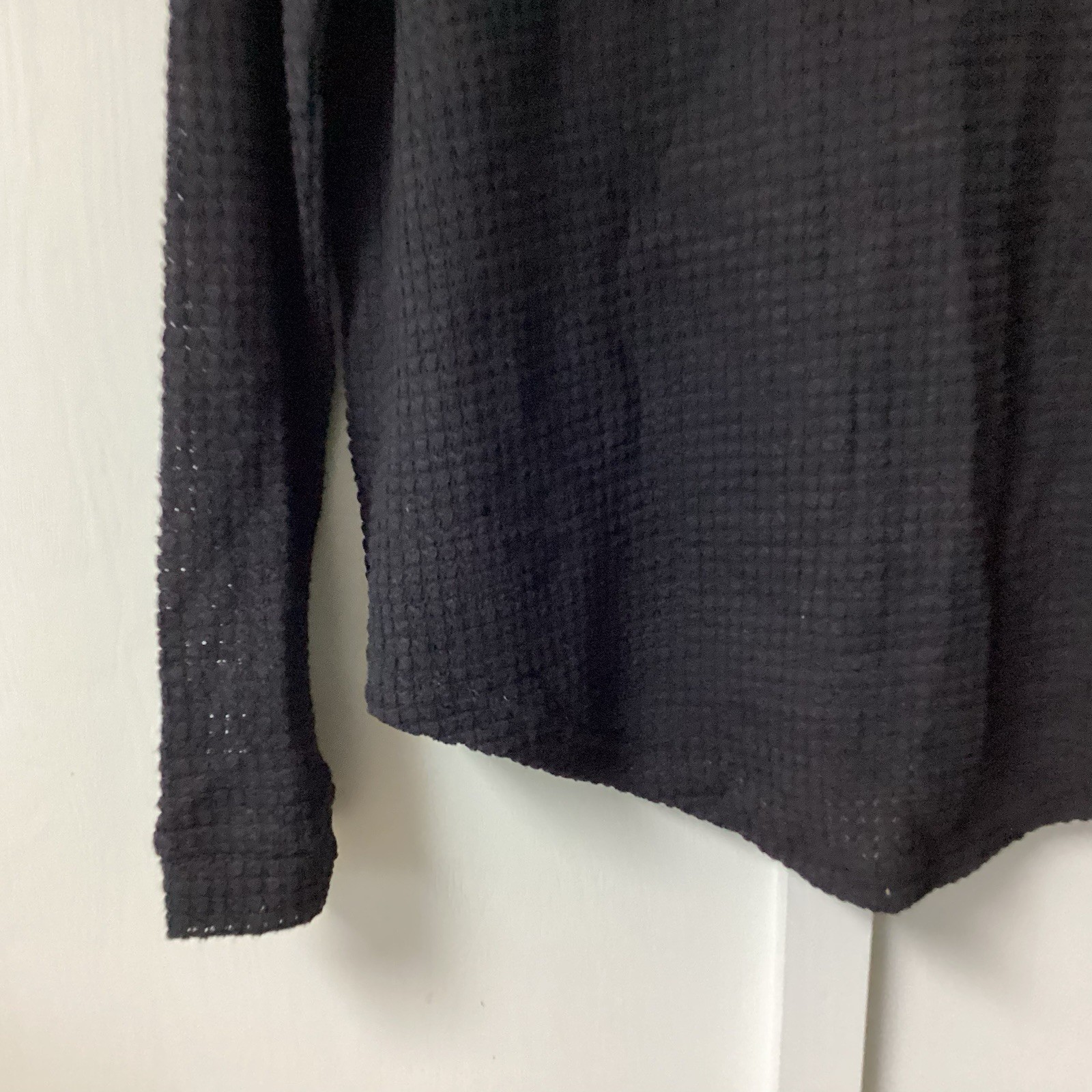 ADREAMLY Black Semi-Sheer Blouse Women’s Size Medium Waffles Studs Hole Knit New