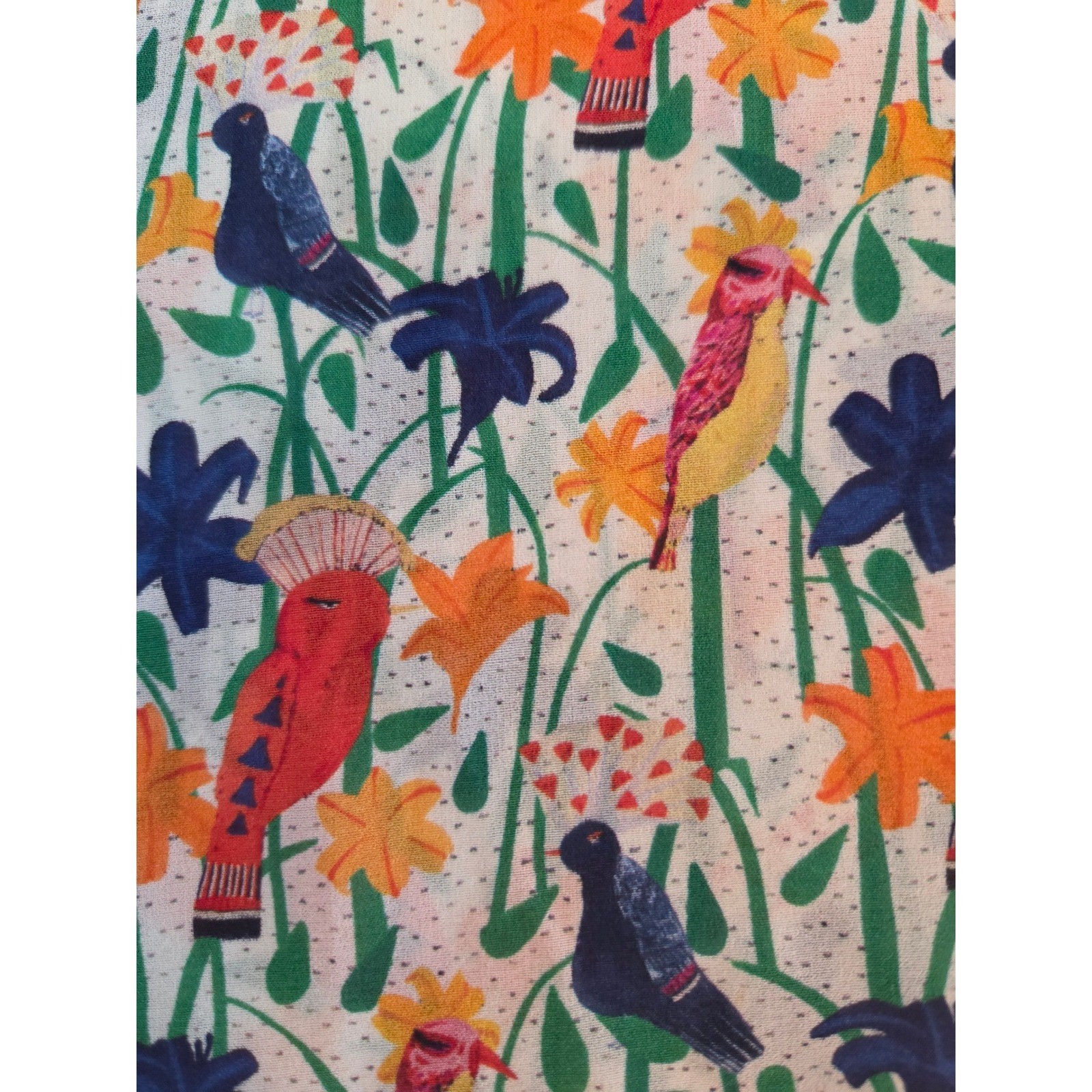 Alice + Olivia Eloise Blouse XS Multi Bird Print Mandarin Collar Silk Whimsical
