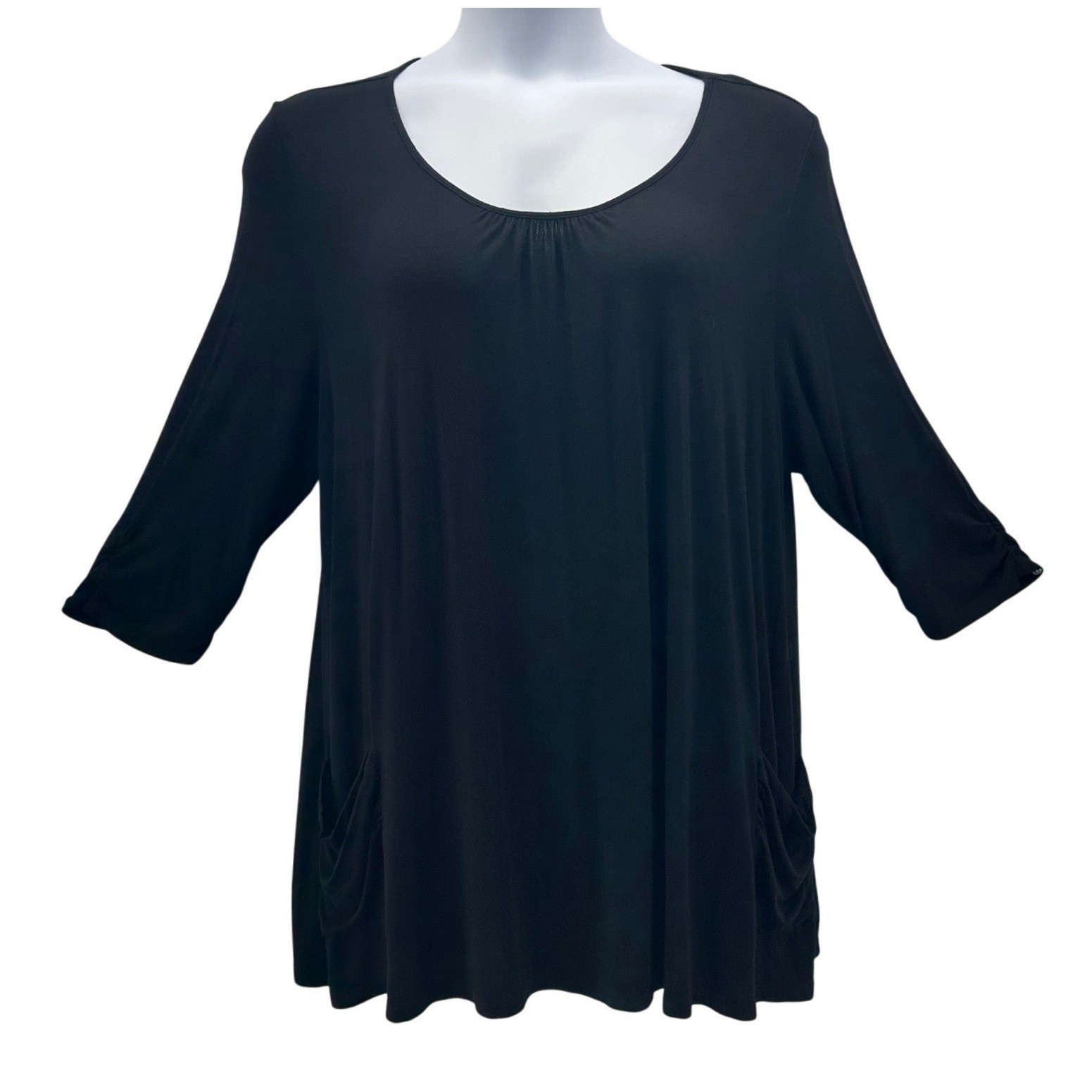 LOGO Lori Goldstein Womens Tunic Top XL Petite Pocket Relaxed Comfy Stretch