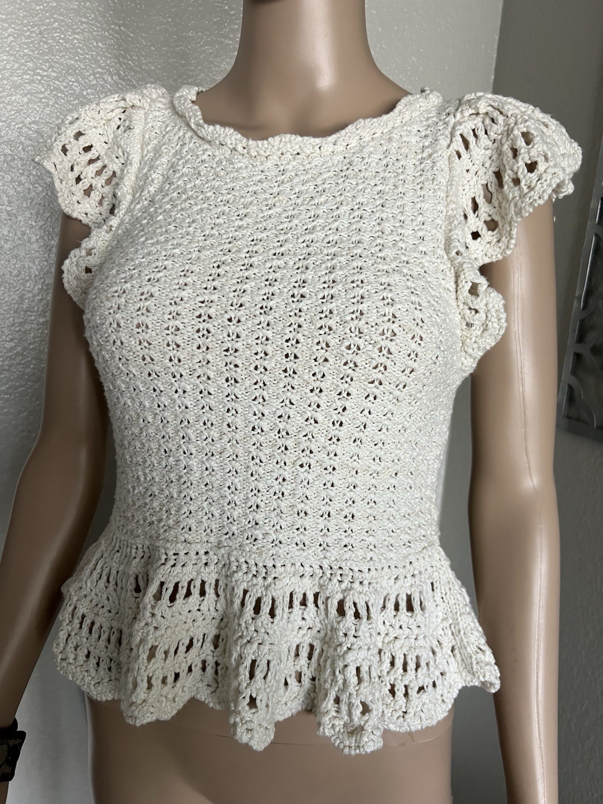 by Anthropologie Knit Coquette Bohemian Prairie Romantic Top Blouse Ruffle XS P