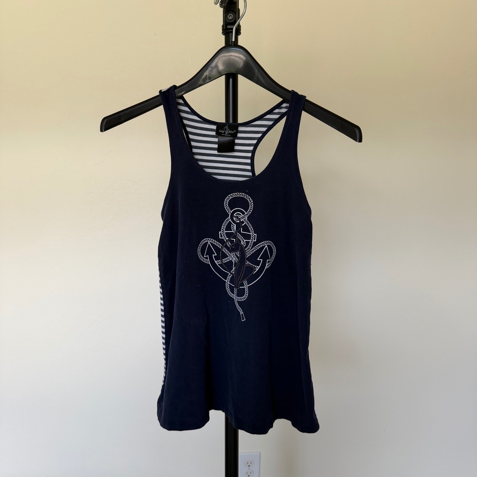 Y2K Baby Phat Intimates Navy Blue Anchor Racerback Tank Top Striped Back