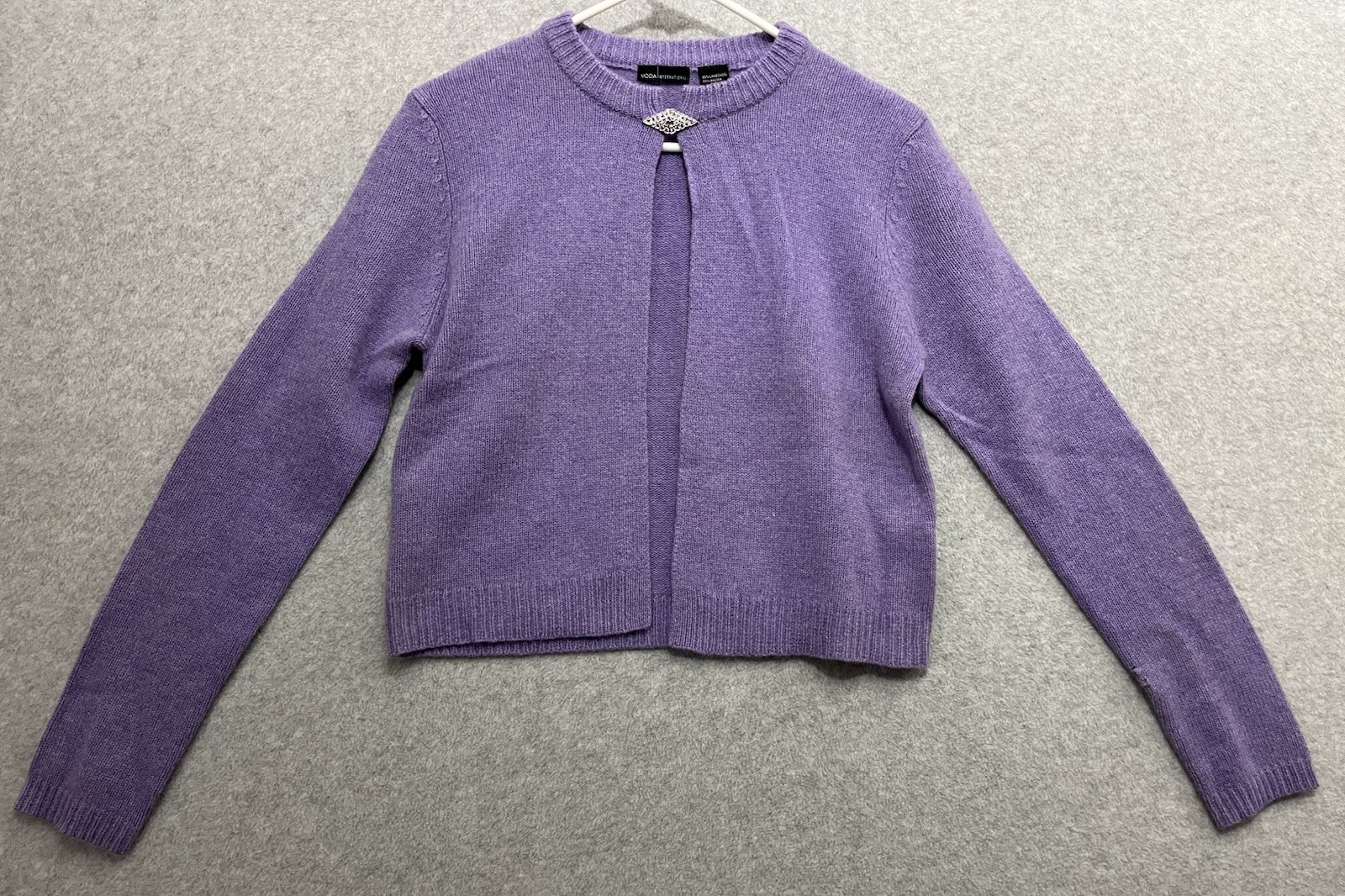 Moda InternatIonal Cardigan Top Women’s M Purple Knit Wool Rabbit Blend Cozy
