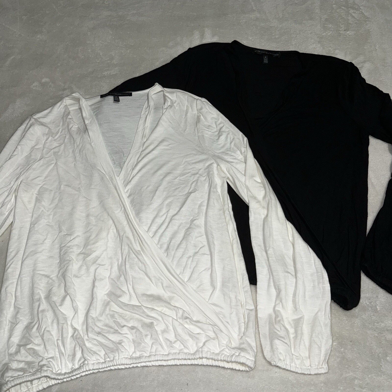 Lot Of 2 White House Black Market Stretch Long Sleeve Faux Wrap Shirt Size M