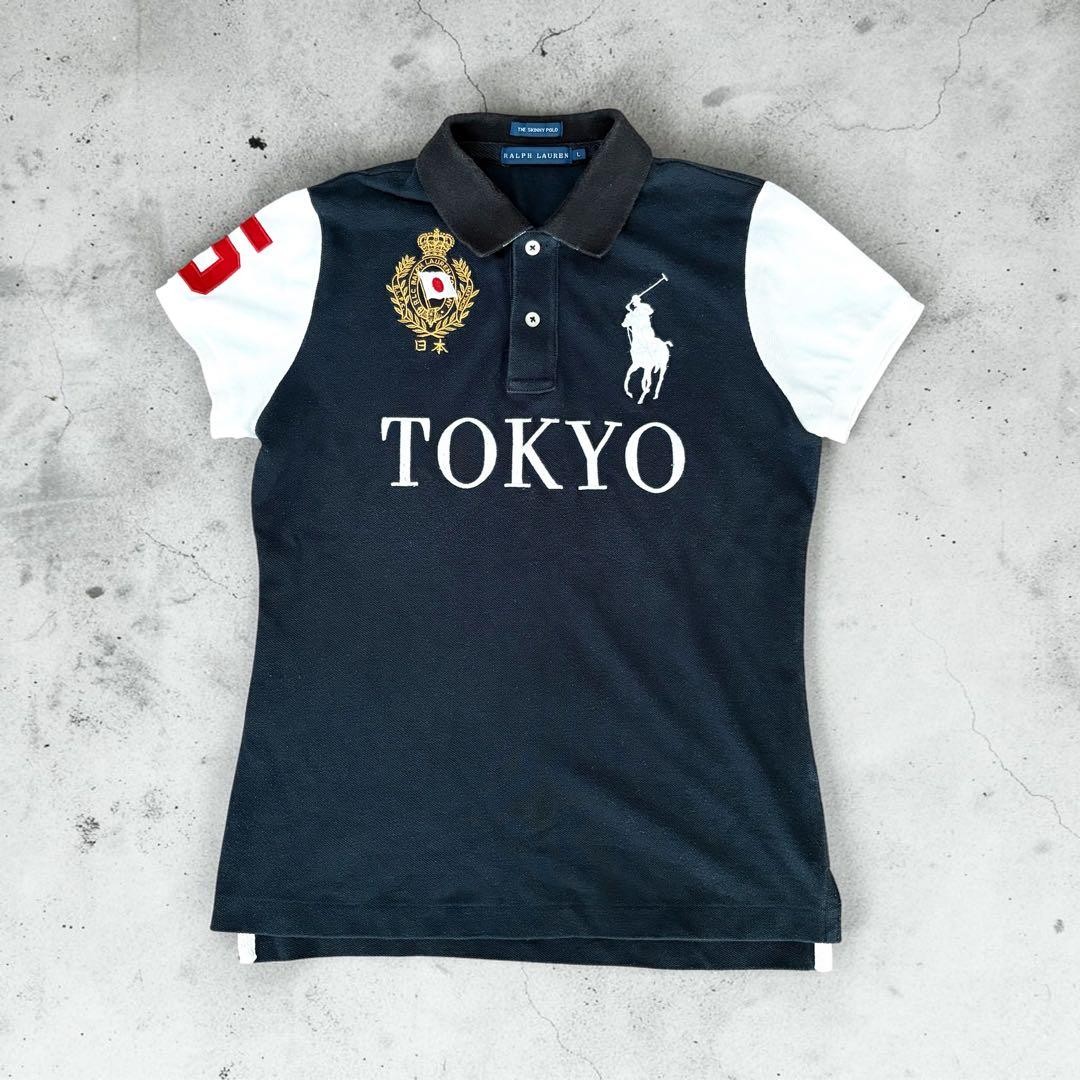 Ralph Lauren Tokyo Big Pony Polo Shirt Black L Women’s Cotton Rare