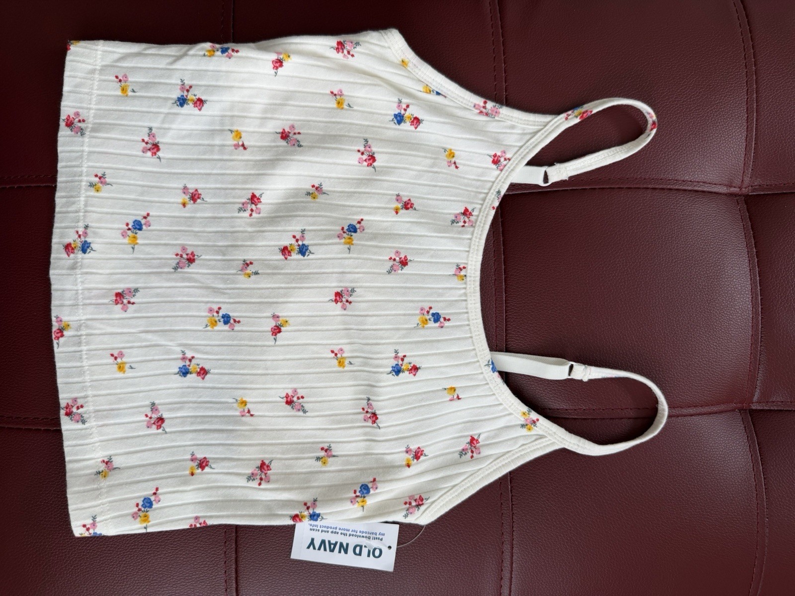 Old Navy Women’s Cropped Camisole Square Neck Floral Ribbed Knit Stretch