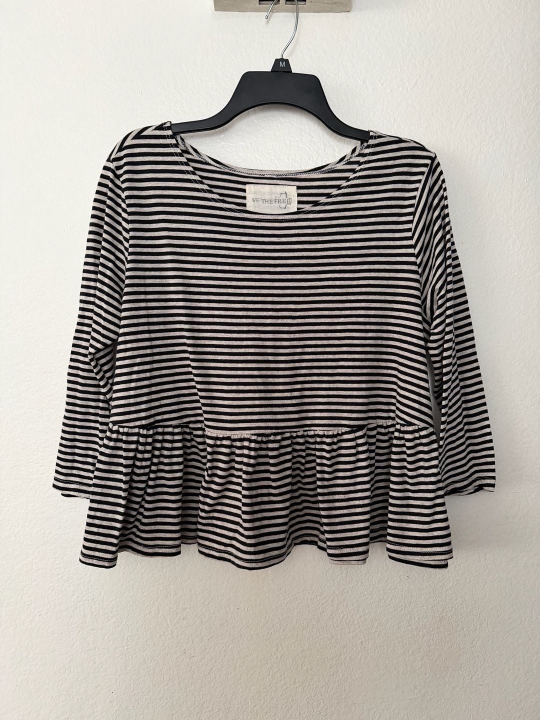 We The Free Black and White Striped Peplum Top Size M