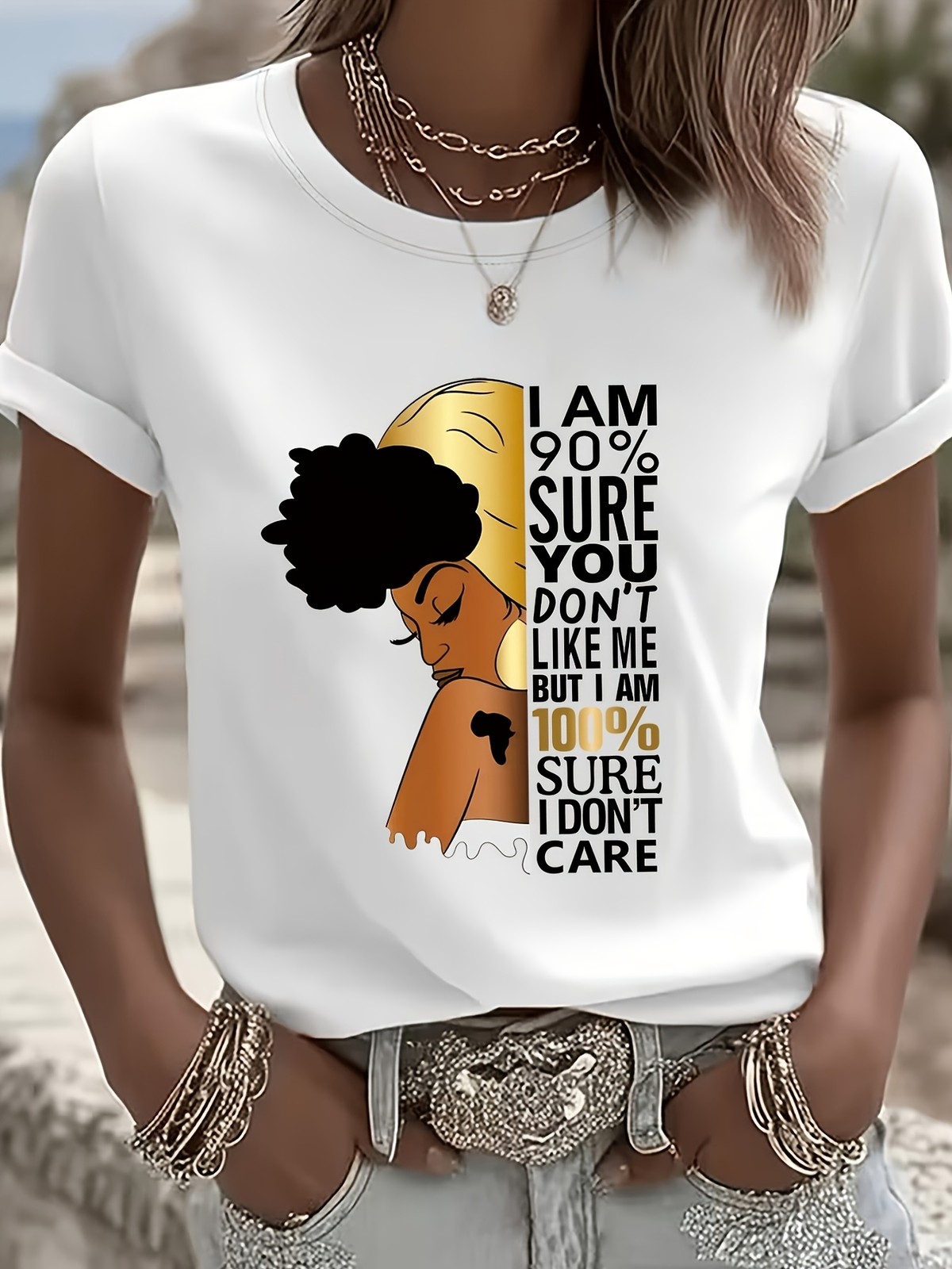 Womens I Am 100 Sure I Dont Care T-Shirt Funny Sassy Black Queen Tee