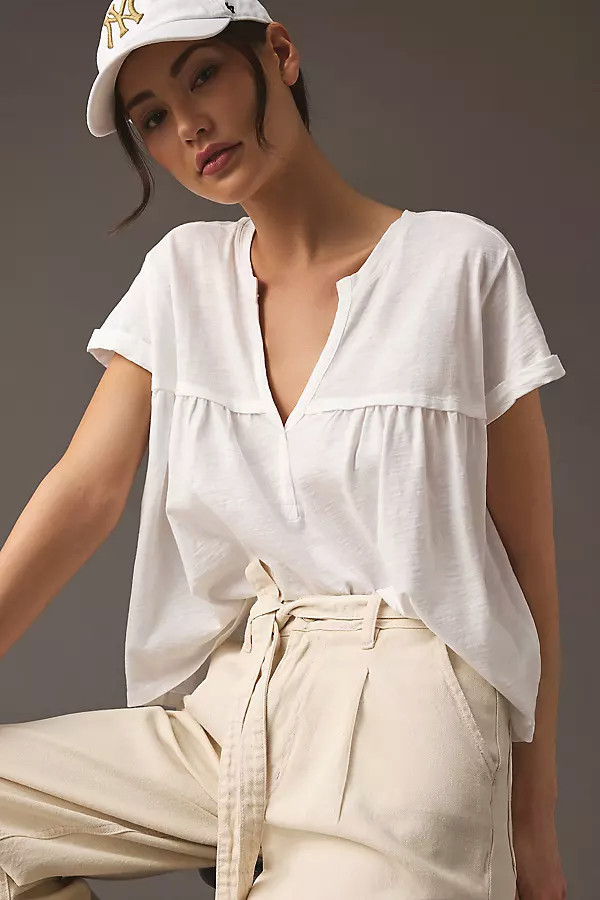 Pilcro Anthropologie $58 Women`s Babydoll Henley Tee size L