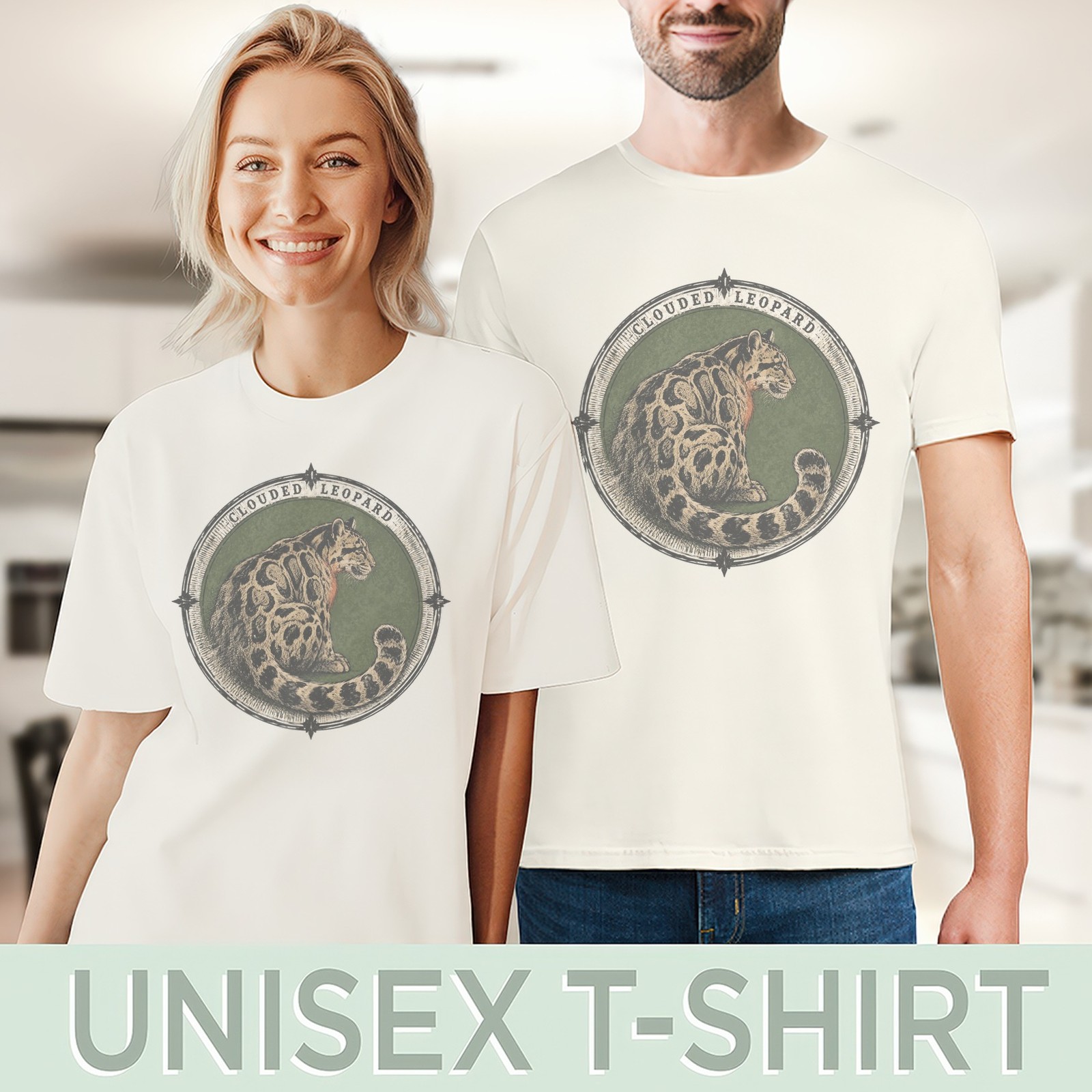 Clouded Leopard Ornate Border Boho Tee