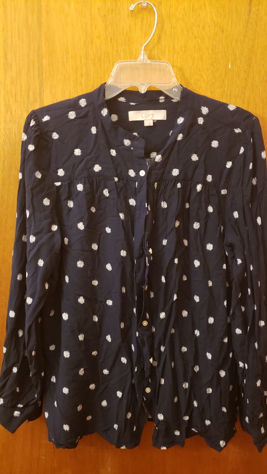 LOFT Full Button BLOUSE Black w/ White Splotches LARGE Women clothing Shirt Top