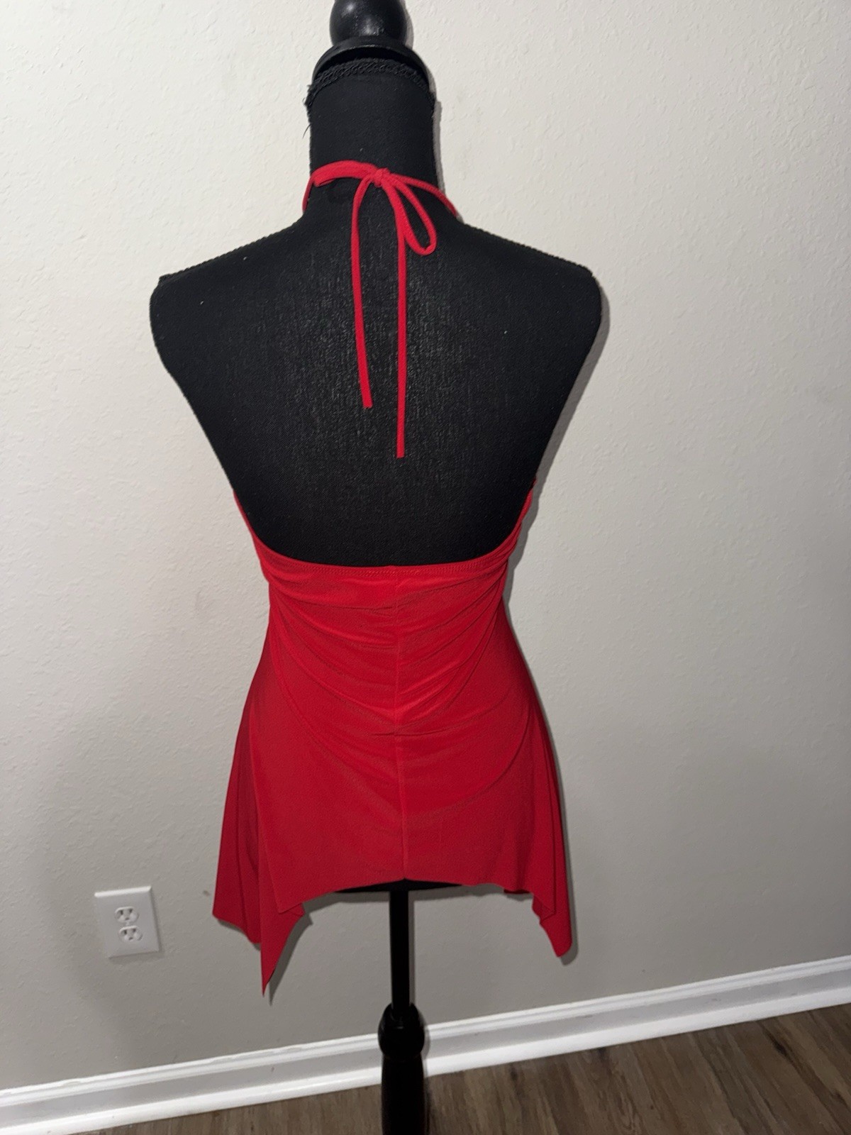 Lipstick Women’s Y2K Red Halter Neck Top Rhinestone Ruched Party Tank M