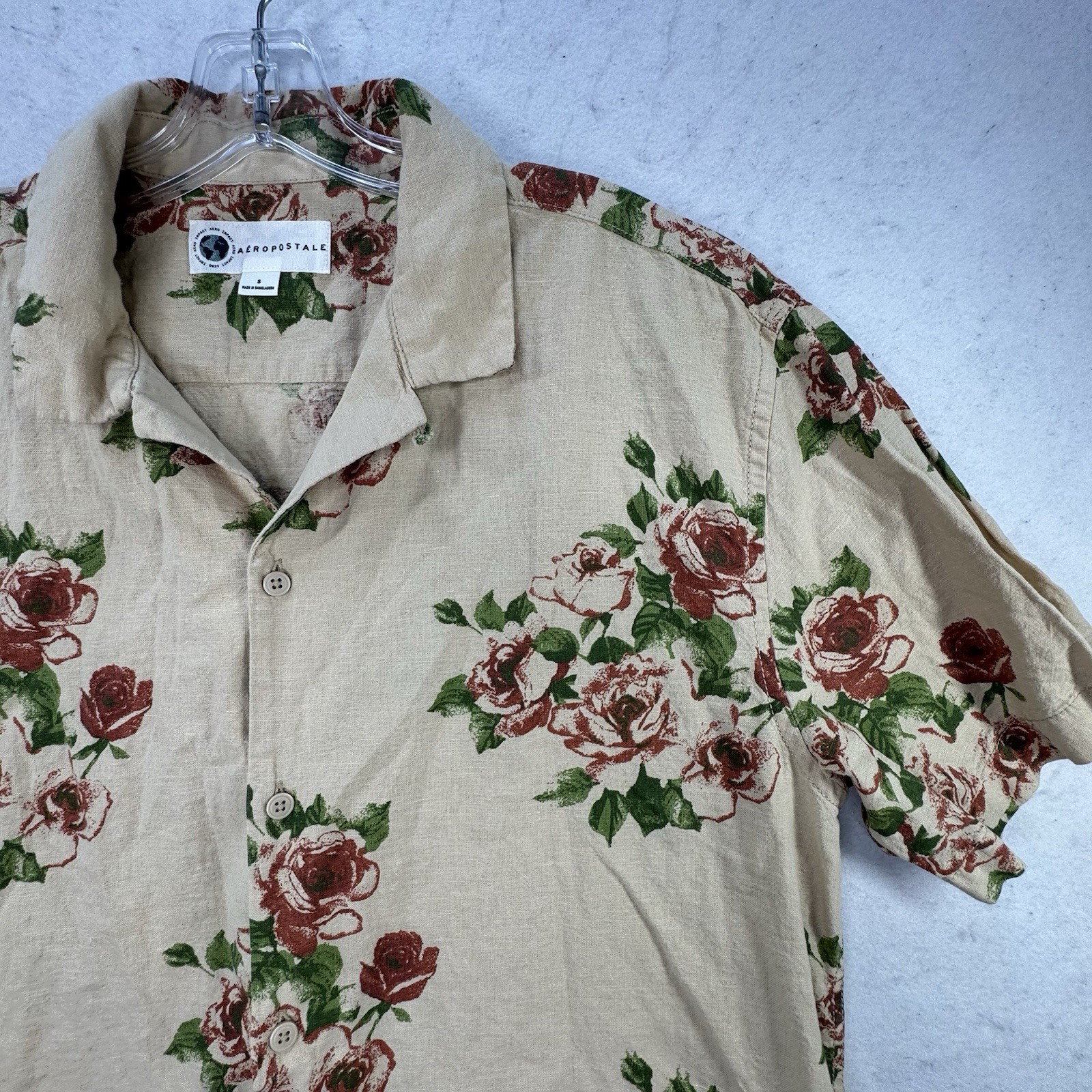 Hemp & Recycled Cotton Blend Women’s Small Rose Print Button Up Shirt Boho Eco