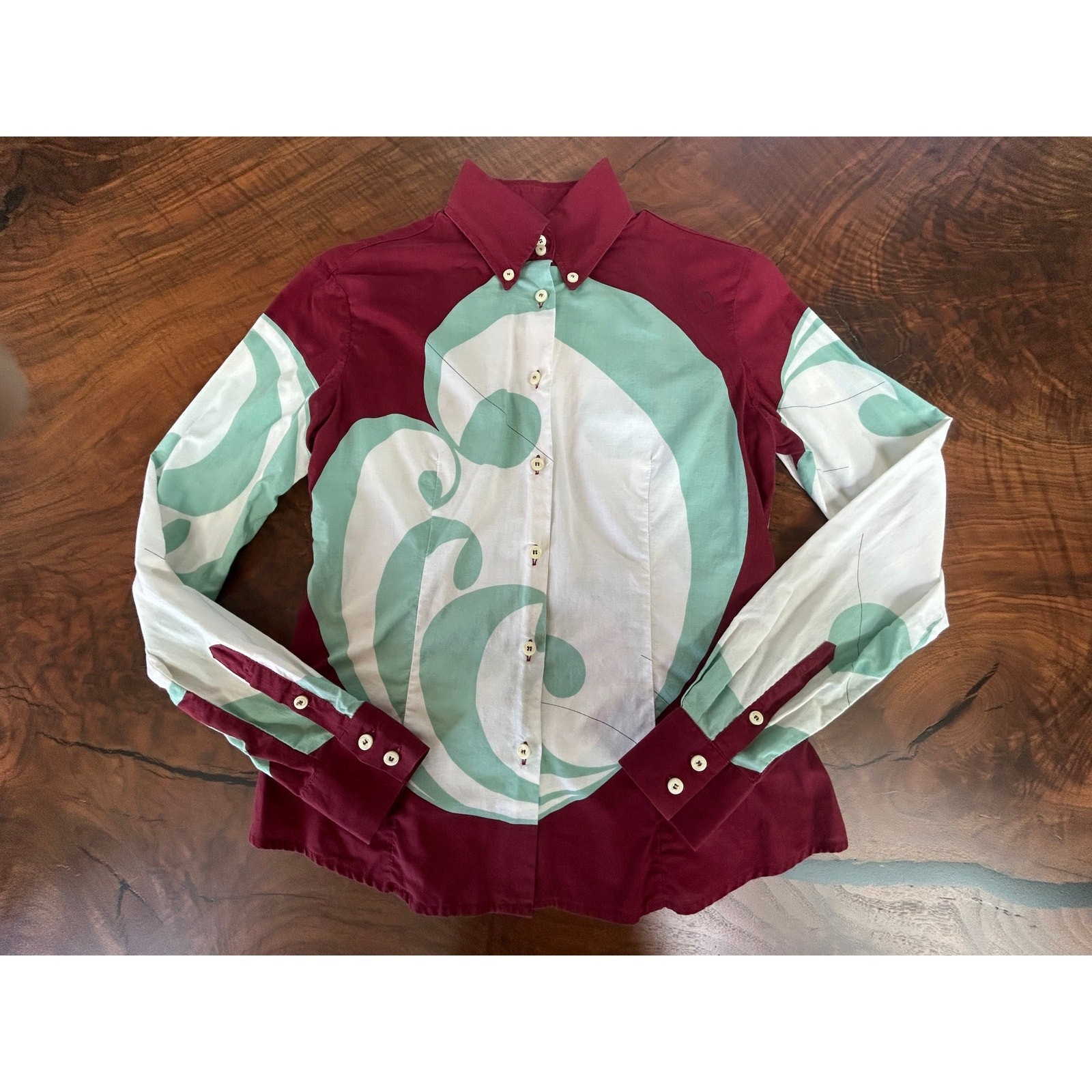 Vintage Romeo Gigli Graphic Swirl Shirt Blouse IT 44 Archival ’90s Cotton
