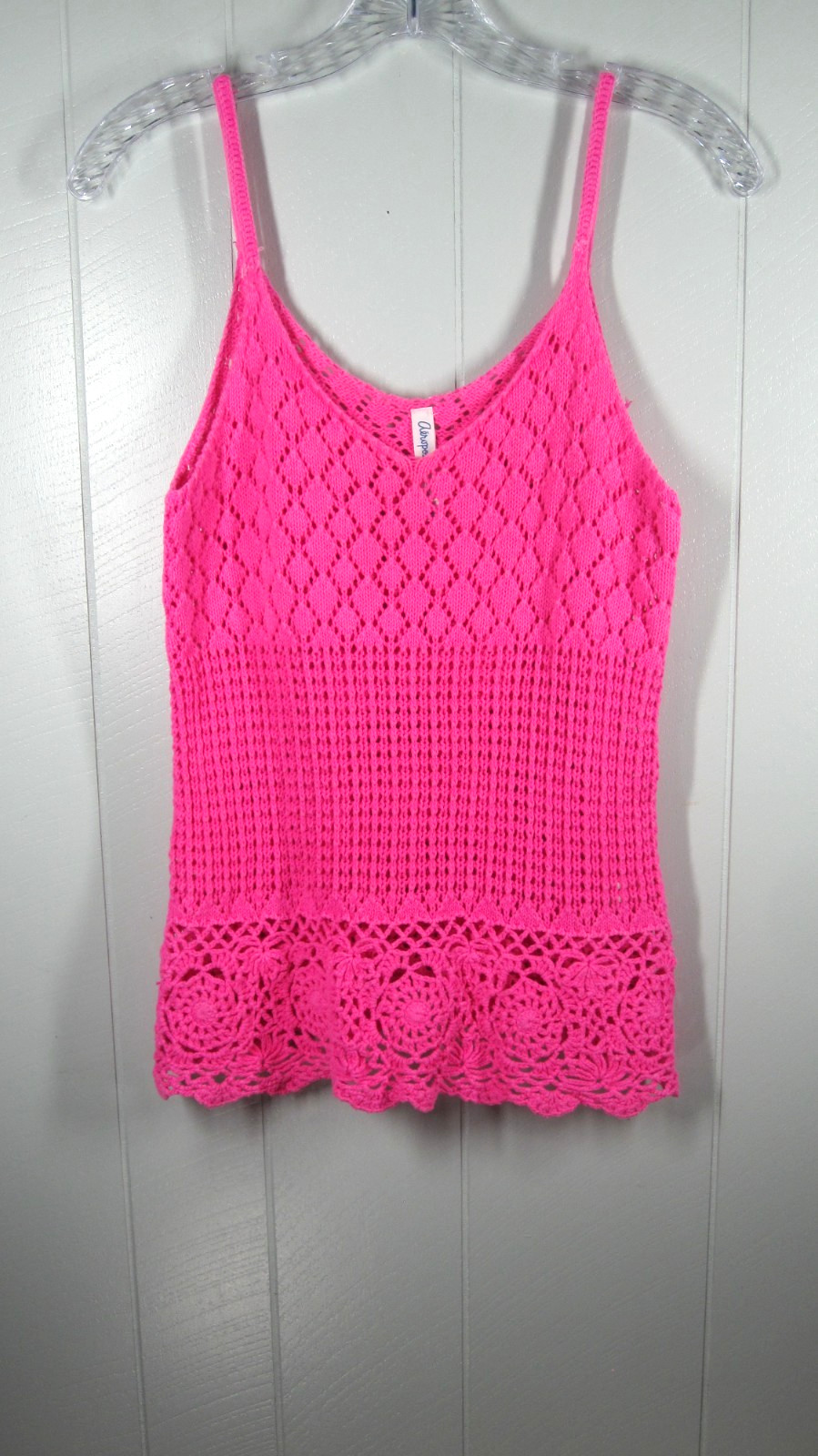 Aeropostale Tank Top Teens M Pink Open Knit Scalloped Hem Barbie Core Feminine