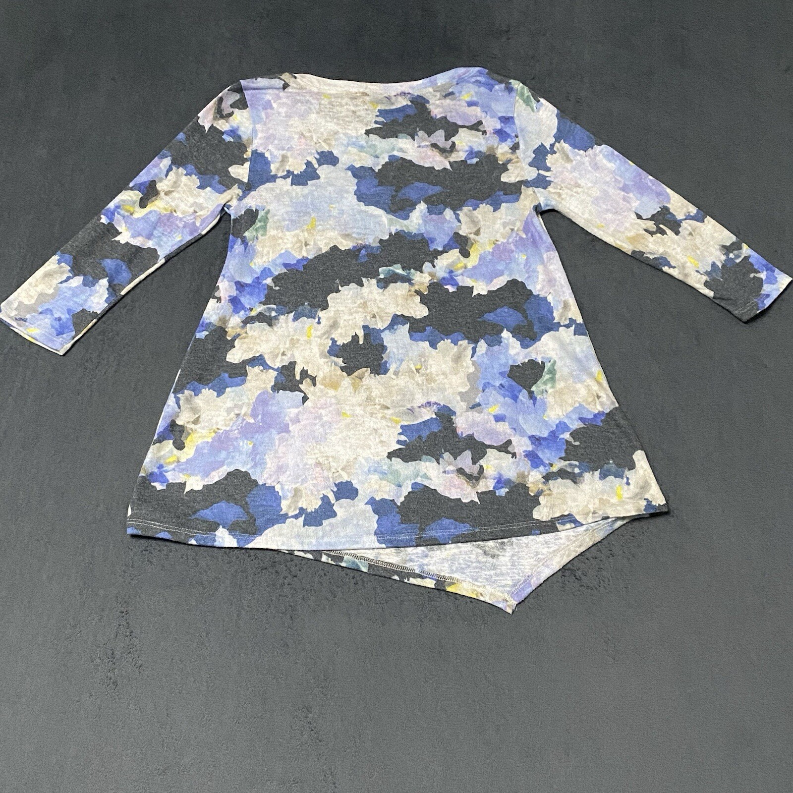 Soft Surroundings Shirt Women XS Asymmetric 3/4 Sleeve Blue Watercolor Tunic Top