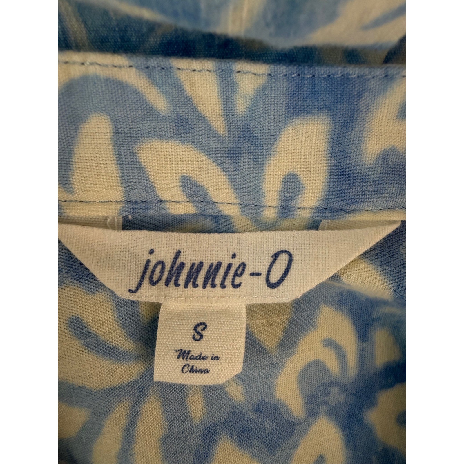Johnnie-O Women Small Alana Woven Popover Blouse Blue Floral Long Sleeve Top S