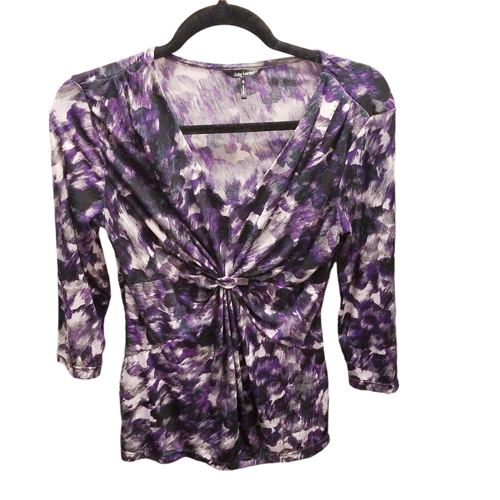 Daisy Fuentes Womens Sz S Purple Geometric 3/4 Sleeve Blouse