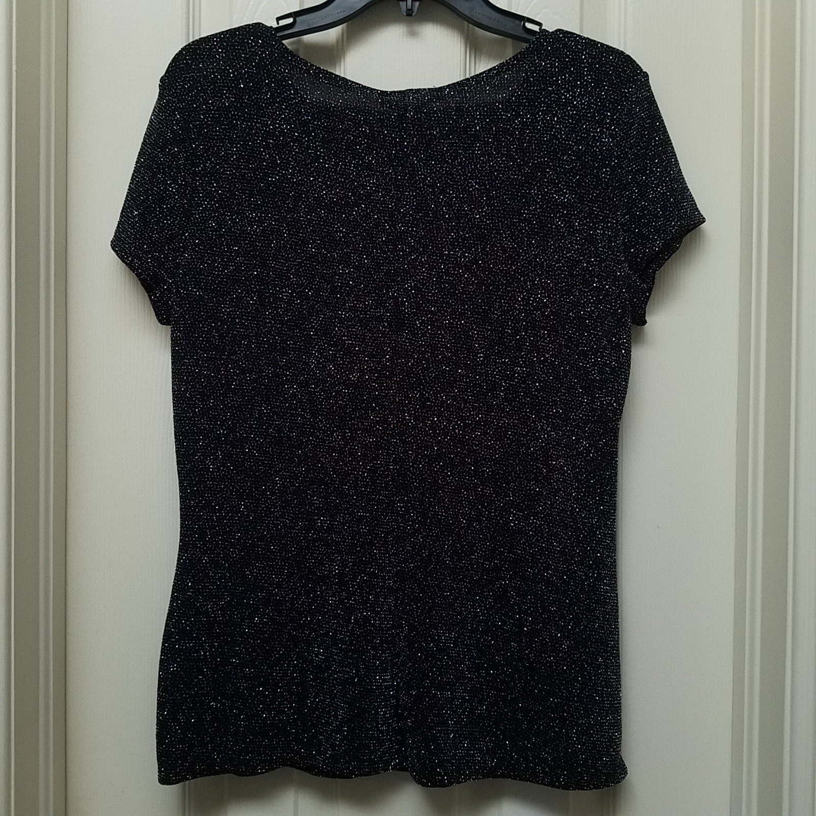 BLU SAGE Pullover Black Multicolor Metallic Threading Sparkling Cap Sleeve Women