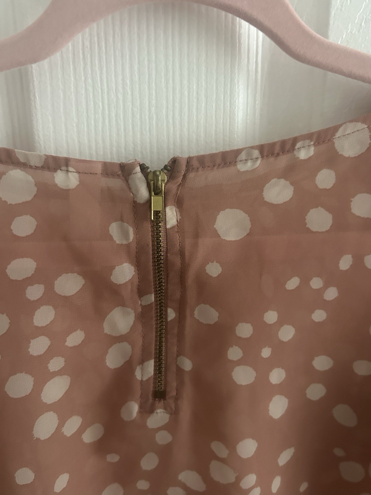 Xhilaration Pink Polka Dot Chiffon Blouse Puff Long Sleeve Zip Back S