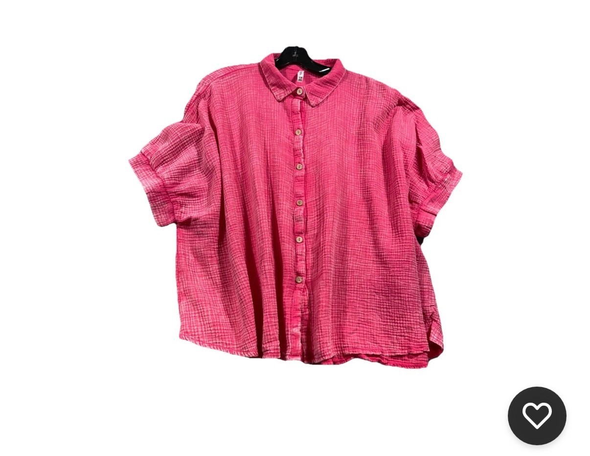 Zenana Gauze Button Up Top L XL Hot Pink Oversized Boho Shirt New Boho Barbie