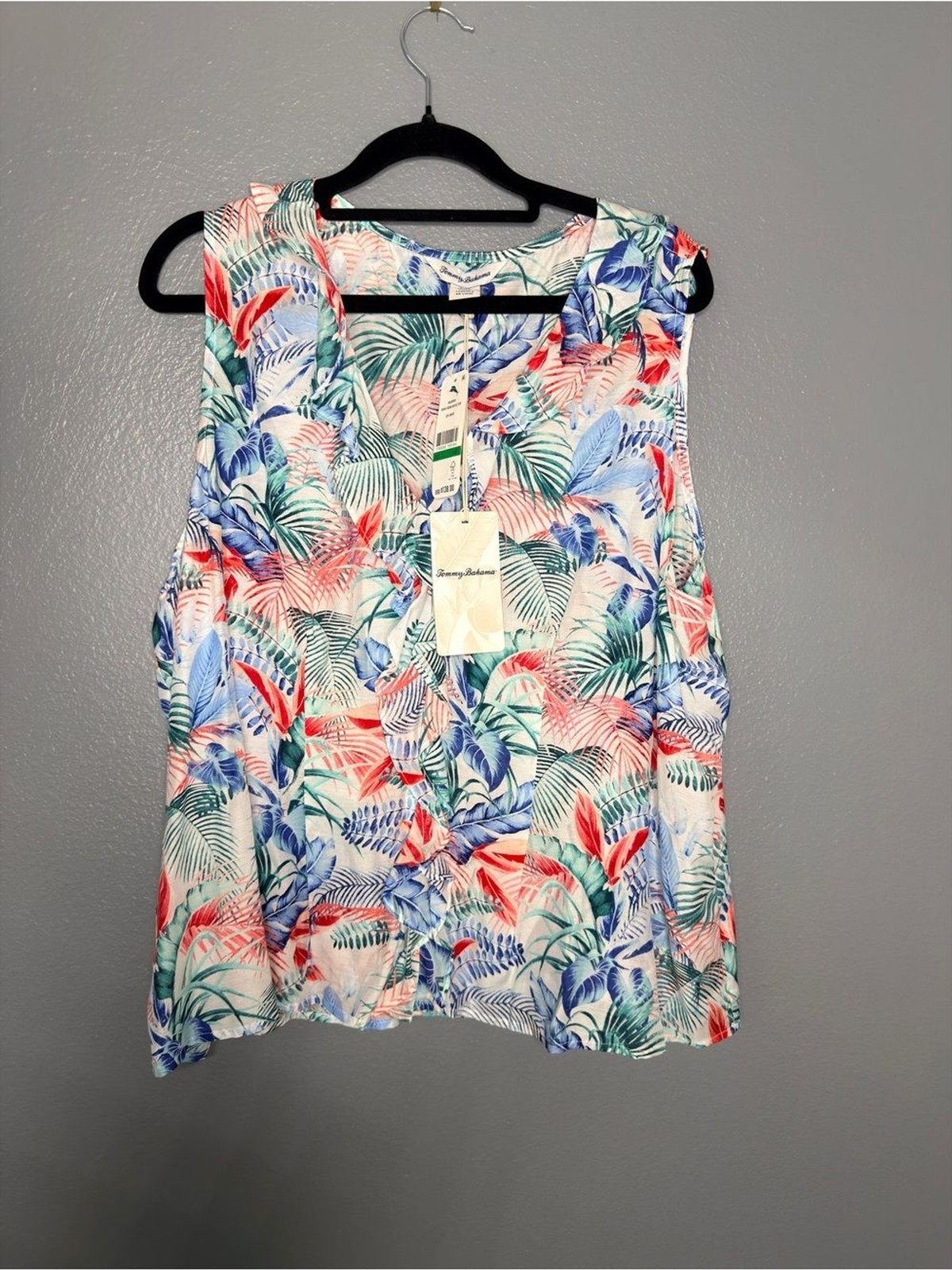 NWT Tommy Bahama Silk blend Tropical Vacation Resort Leaf Ruffle Top Large
