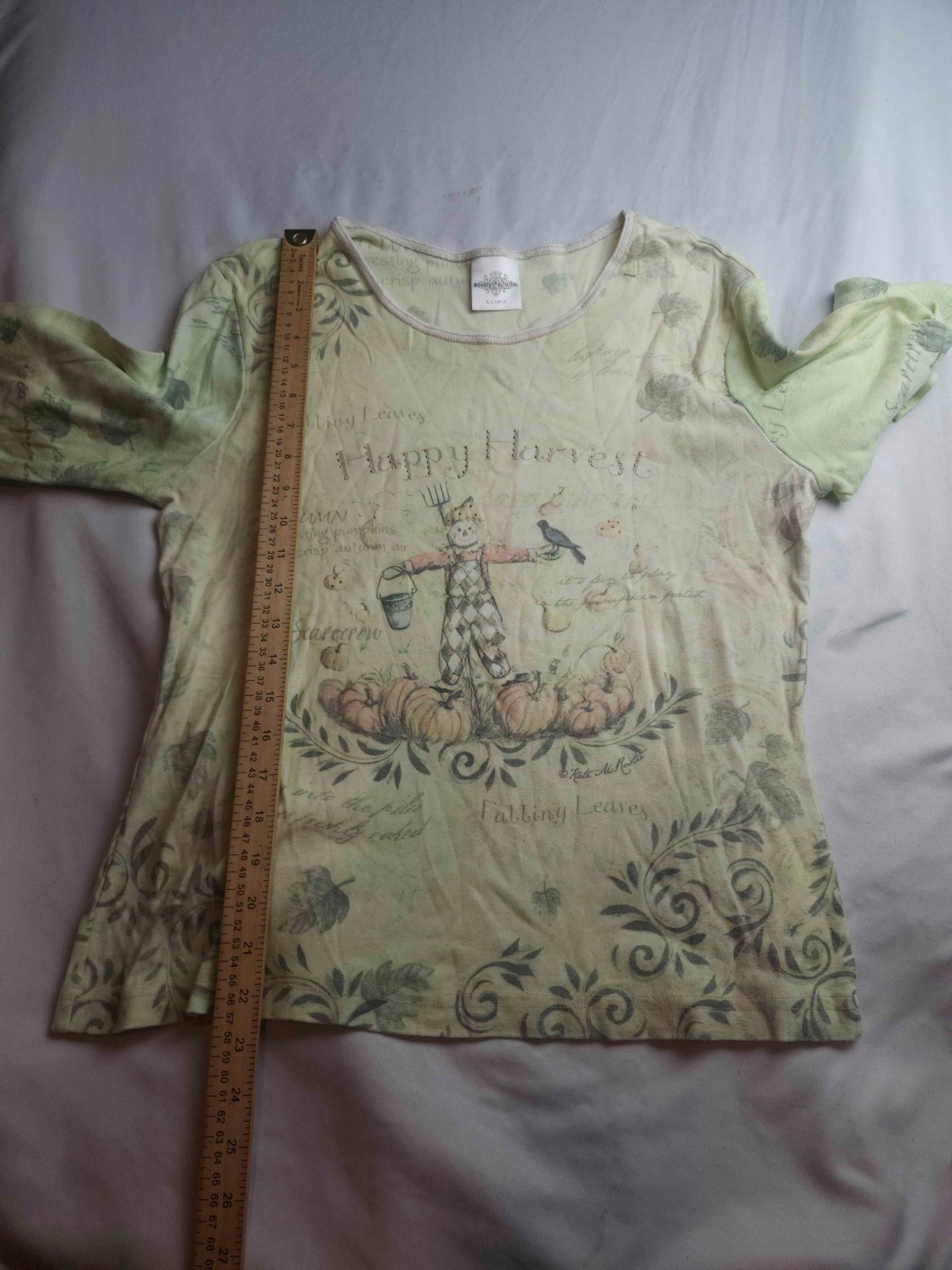 Studio Collection Top Womens Size XL Green Happy Harvest Scarecrow Knit Fall Tee