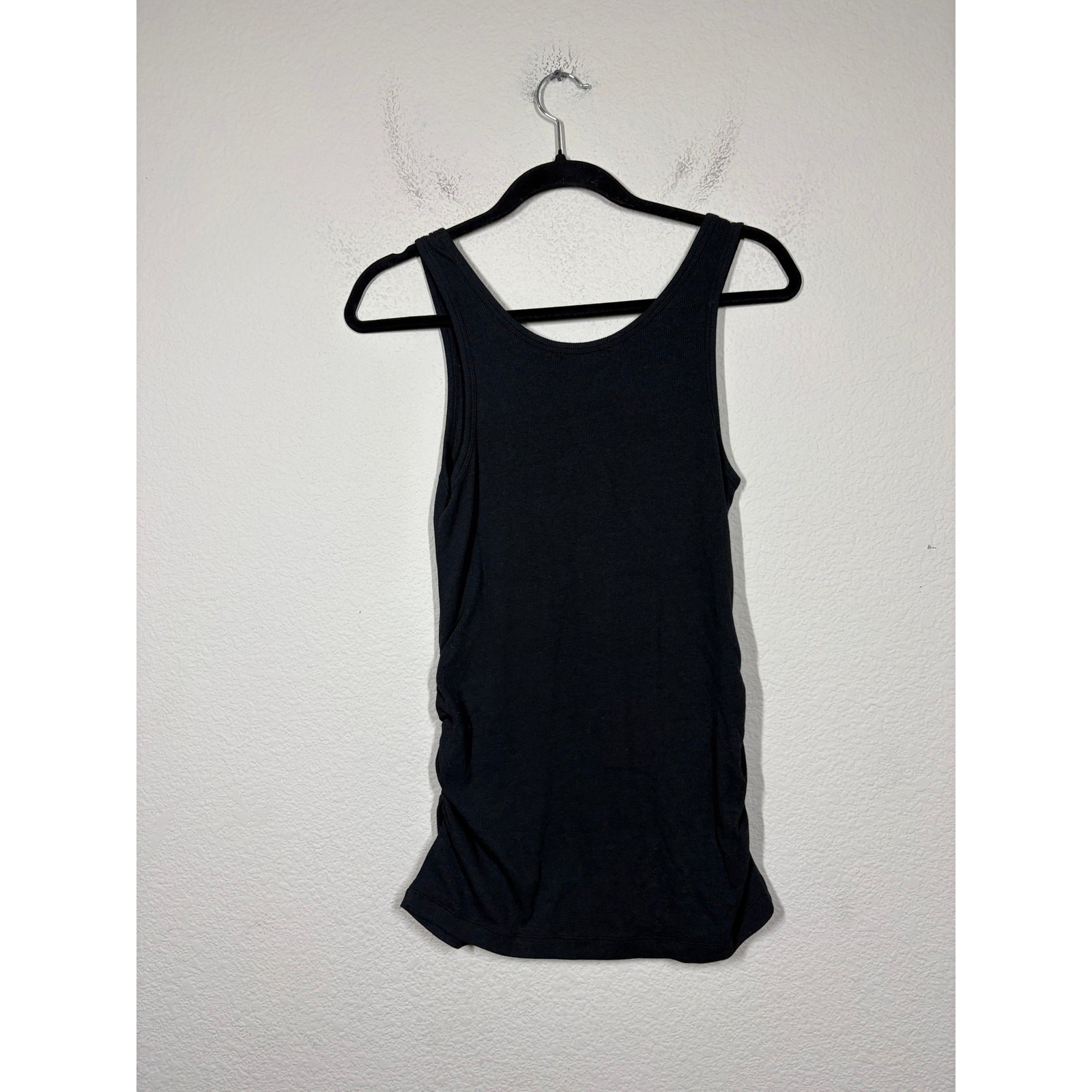 Quince Medium Bamboo Rib Maternity Scoop Neck Tank Bold Black Cotton Blend