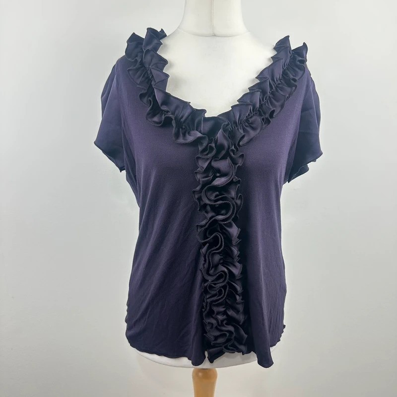 Per Una m&S short sleeve top women’s size 16/18 purple ruffle party