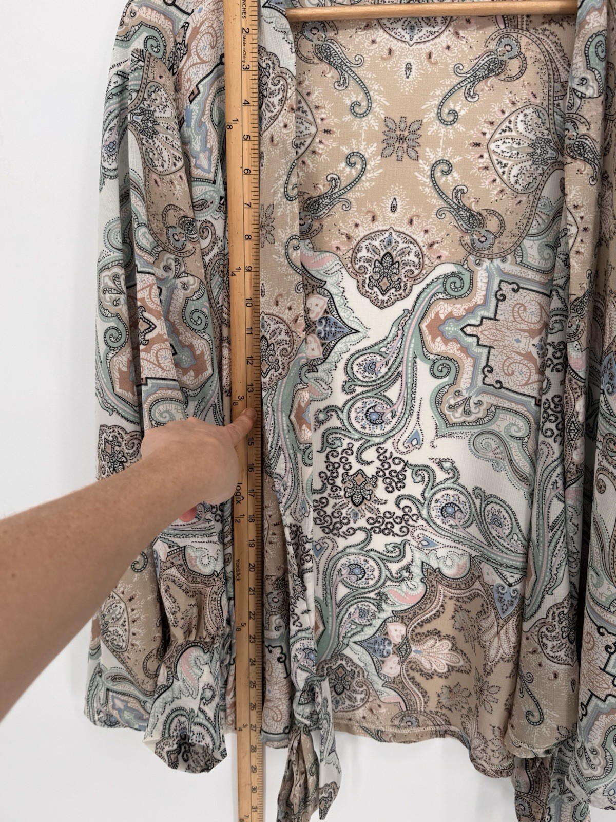 I Love Wrap Top Size Small Medium Paisley Print Long Sleeve Pastel Bohemian Chic