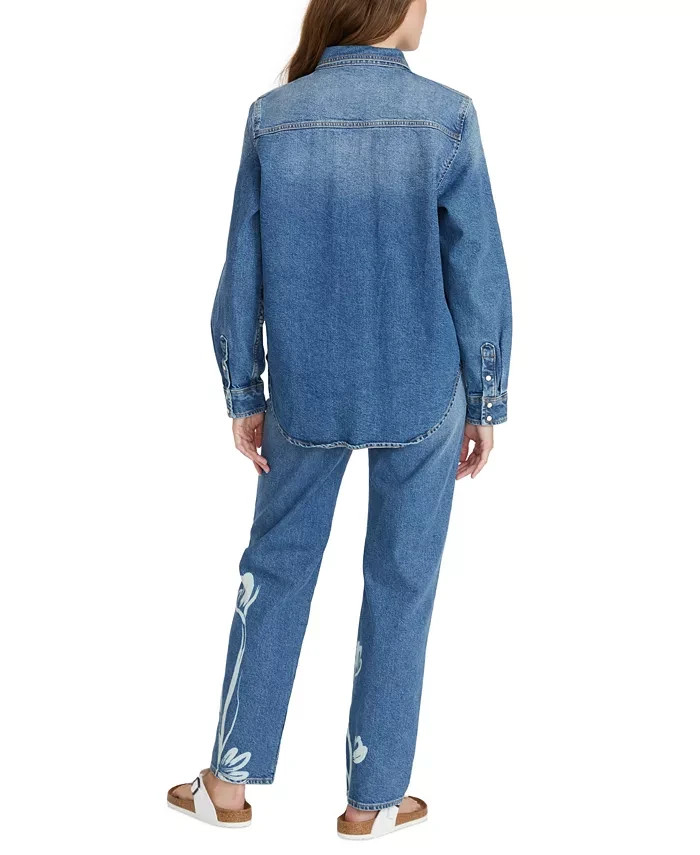 Driftwood Women’s Lana Denim Button Down Shirt X Phantom Flowers Blue Wash XL