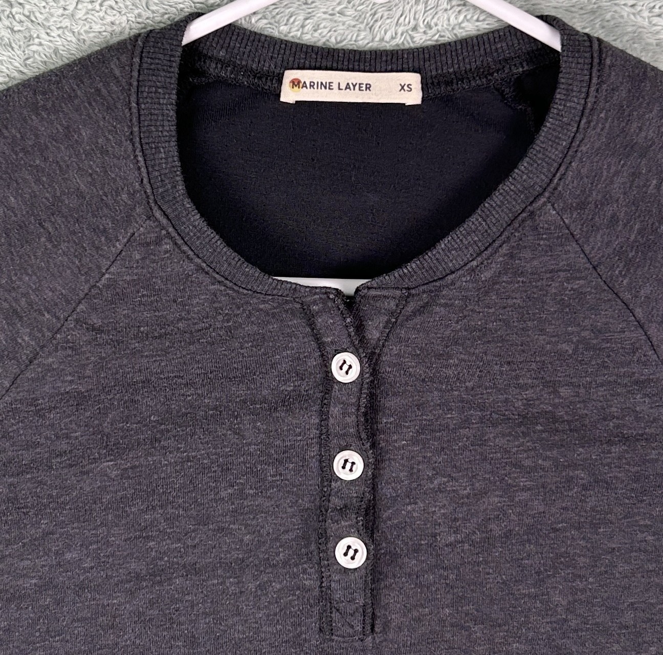 Marine Layer Henley Long Sleeve Shirt Women’s Sz. XS Dark Gray Raglan USA Made