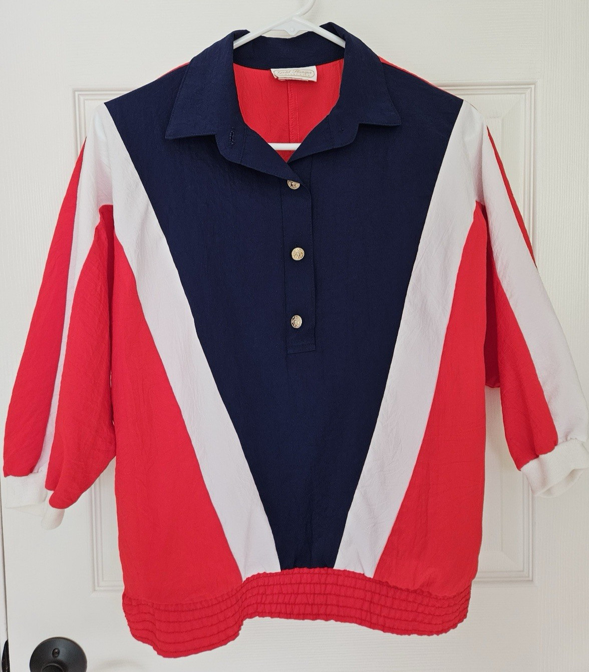 Vintage Gold Hanger Polyester Red White and Blue 3 Button Pullover
