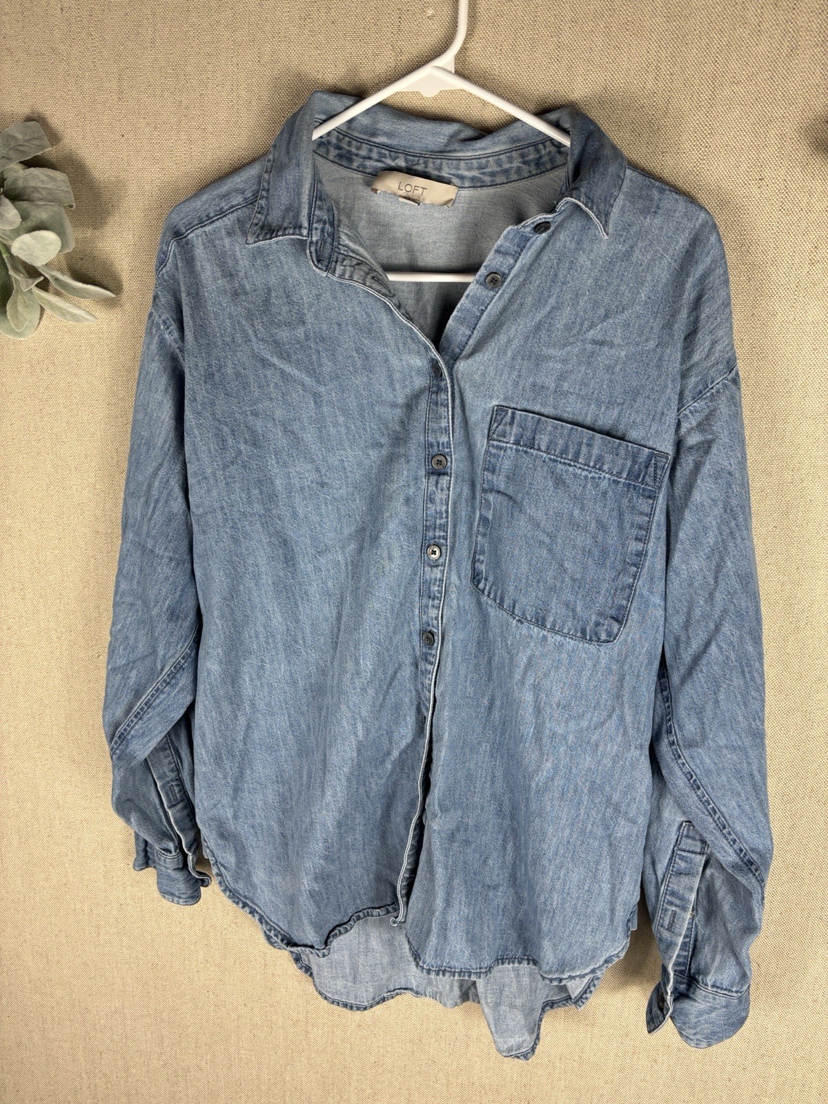 Loft Light Wash Denim Button-Up Shirt Small